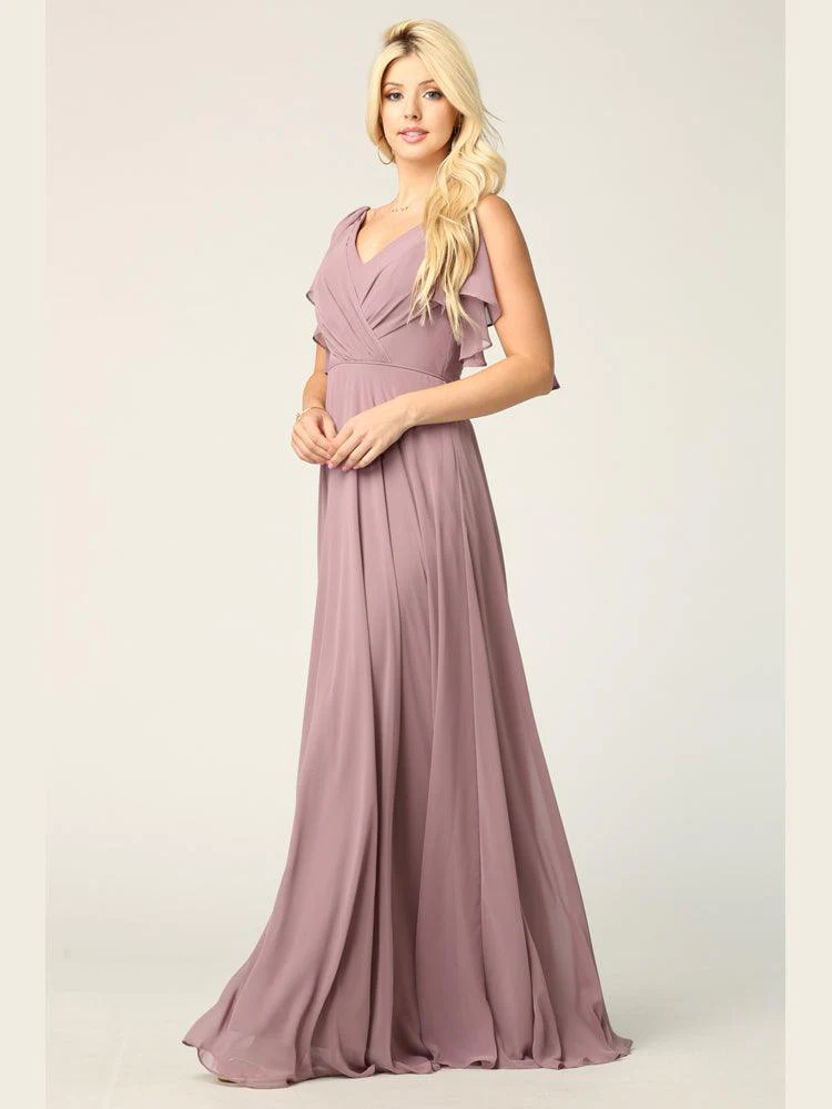 Long Formal Flutter Sleeves Bridesmaids Dress