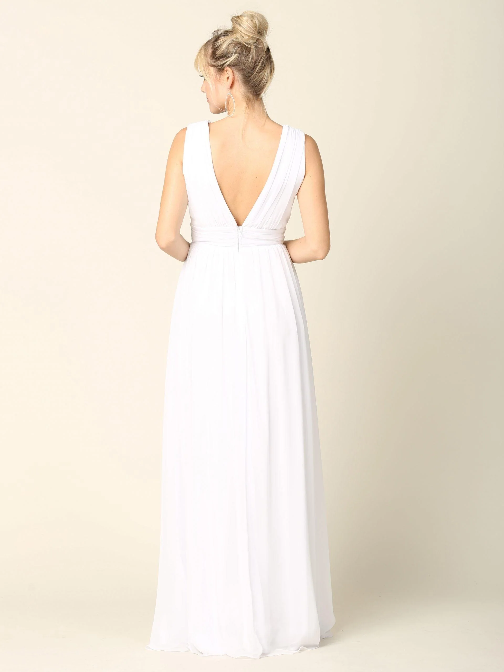 Long Sleeveless Formal Bridesmaids V Neck Dress Sale