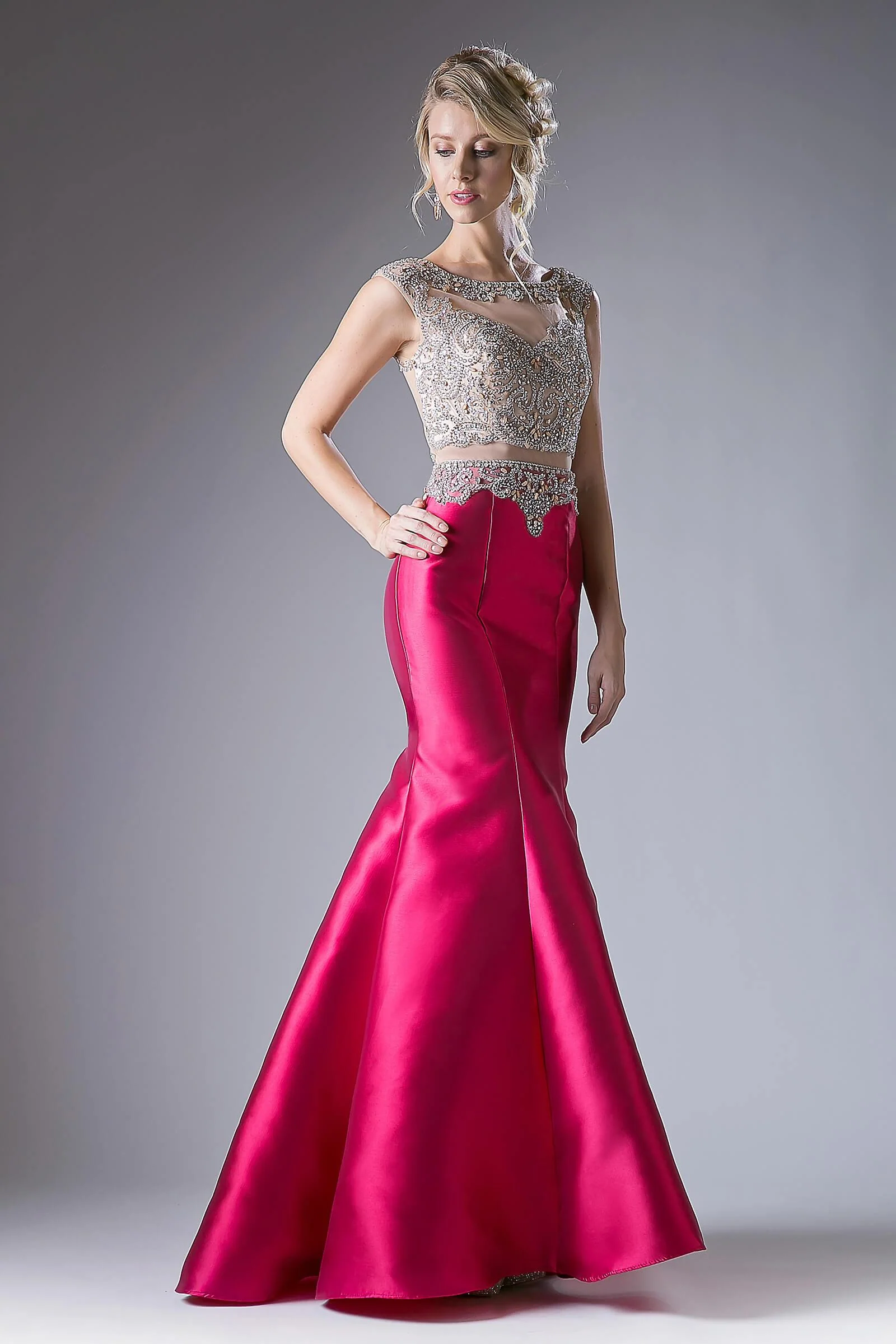 Cinderella Divine CD8990 Prom Long Cap Sleeve Mermaid Evening Dress