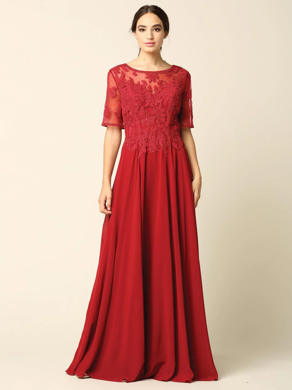 Formal Mother of the Bride Long Lace Chiffon Dress