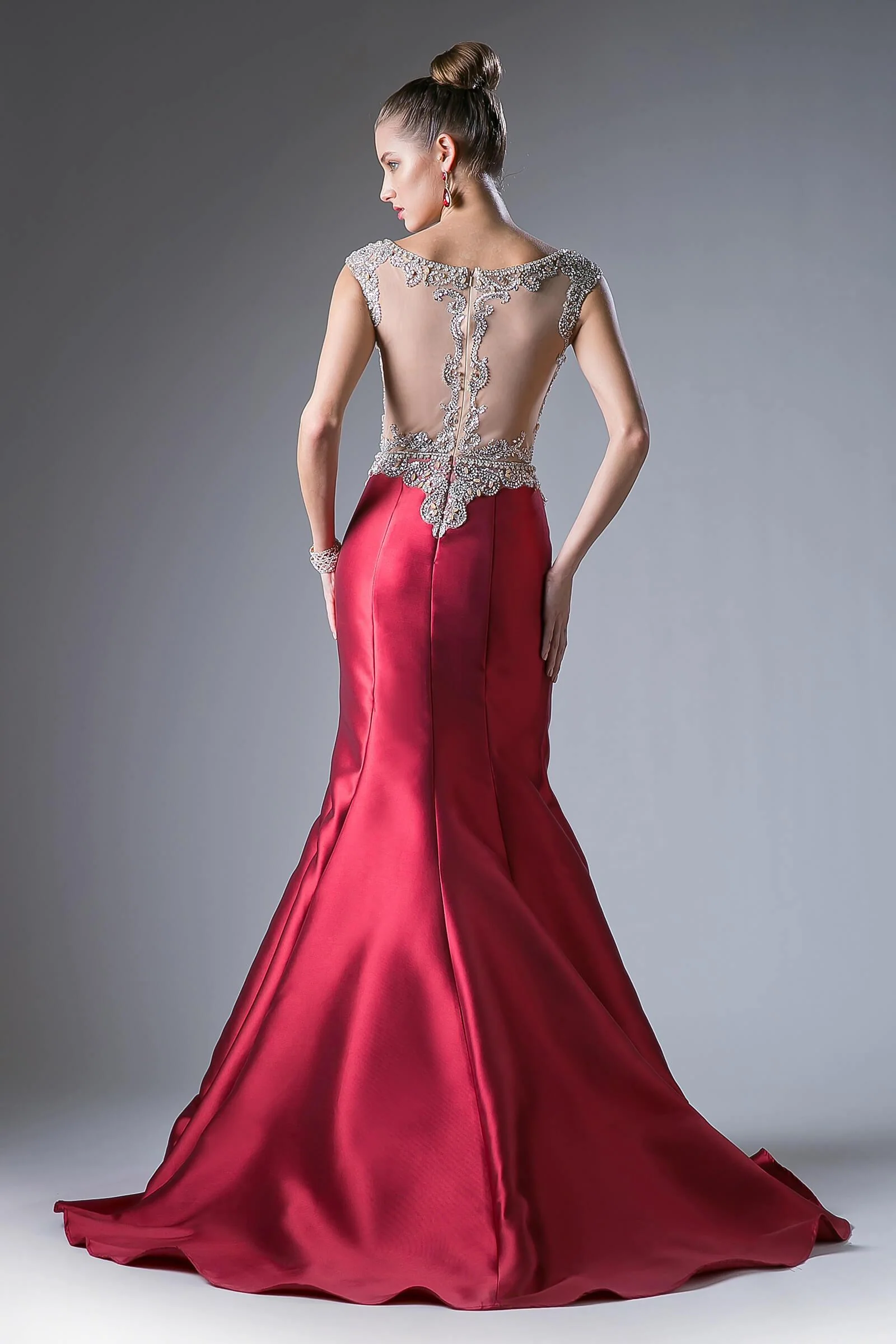 Cinderella Divine CD8990 Prom Long Cap Sleeve Mermaid Evening Dress