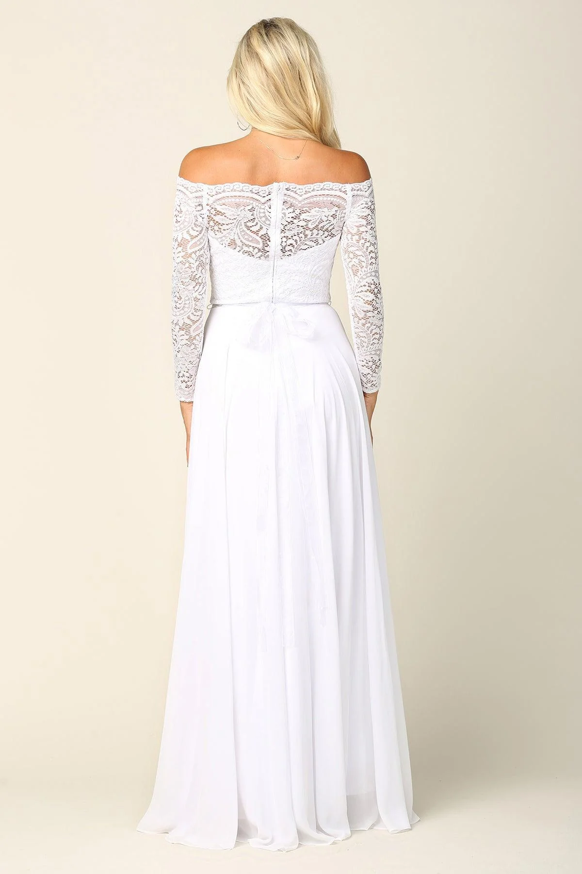 Long Off Shoulder Lace Chiffon Wedding Dress Sale