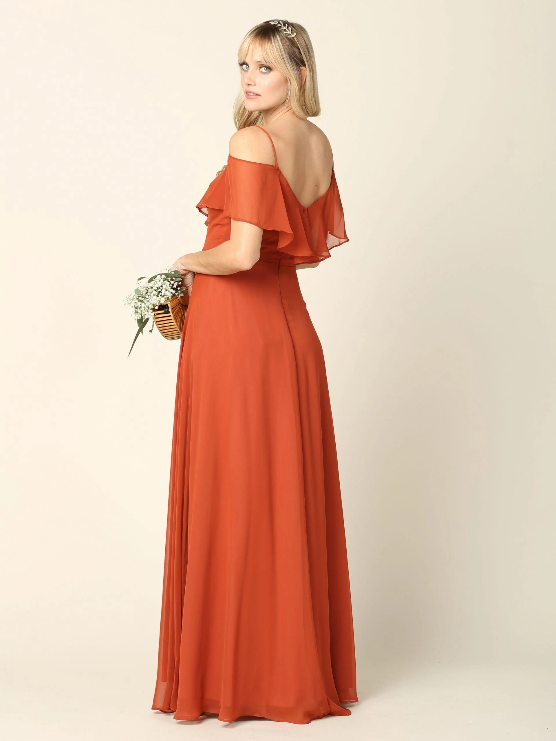 Long Off Shoulder Formal Bridesmaids Chiffon Dress