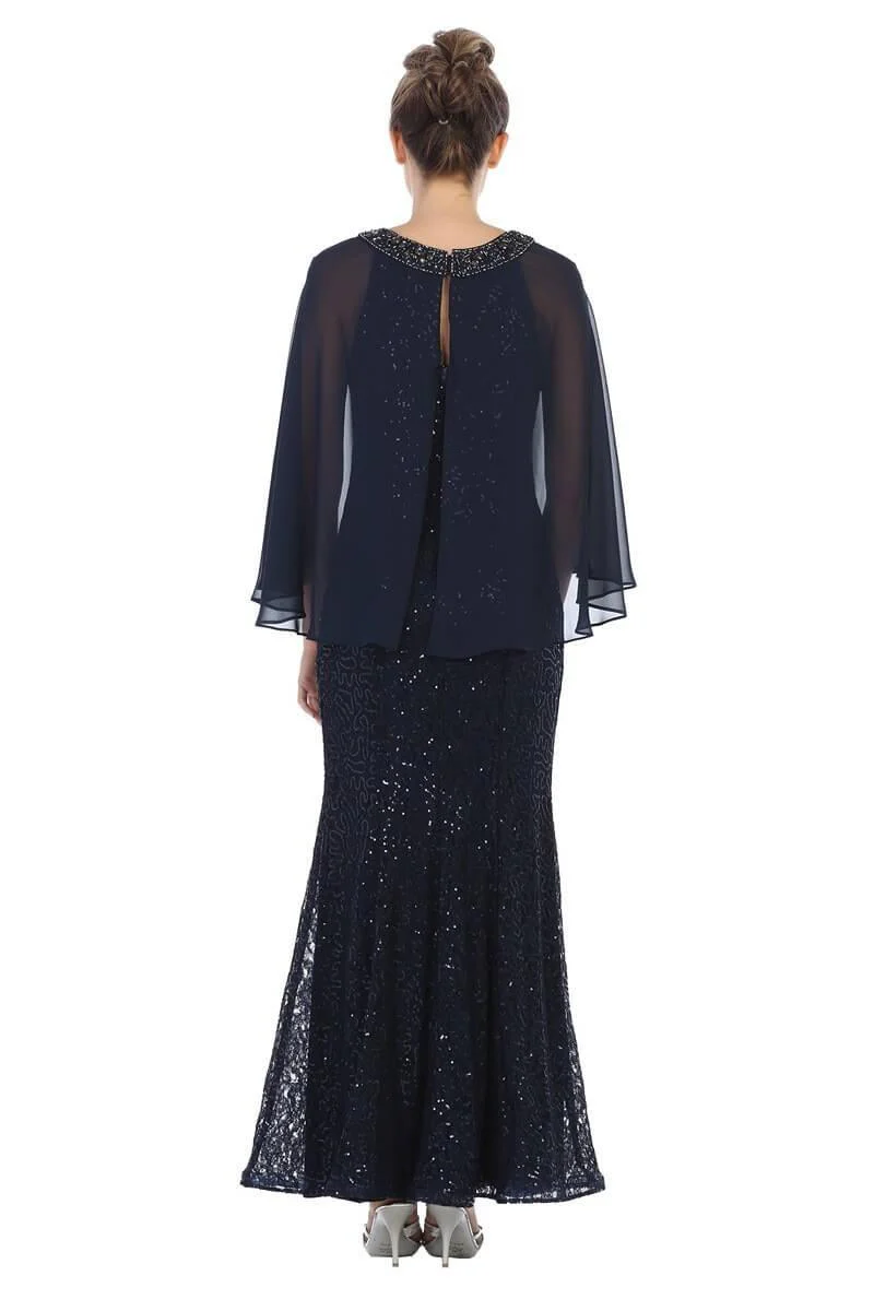 Mother of the Bride Long Formal Cape Dress Sale