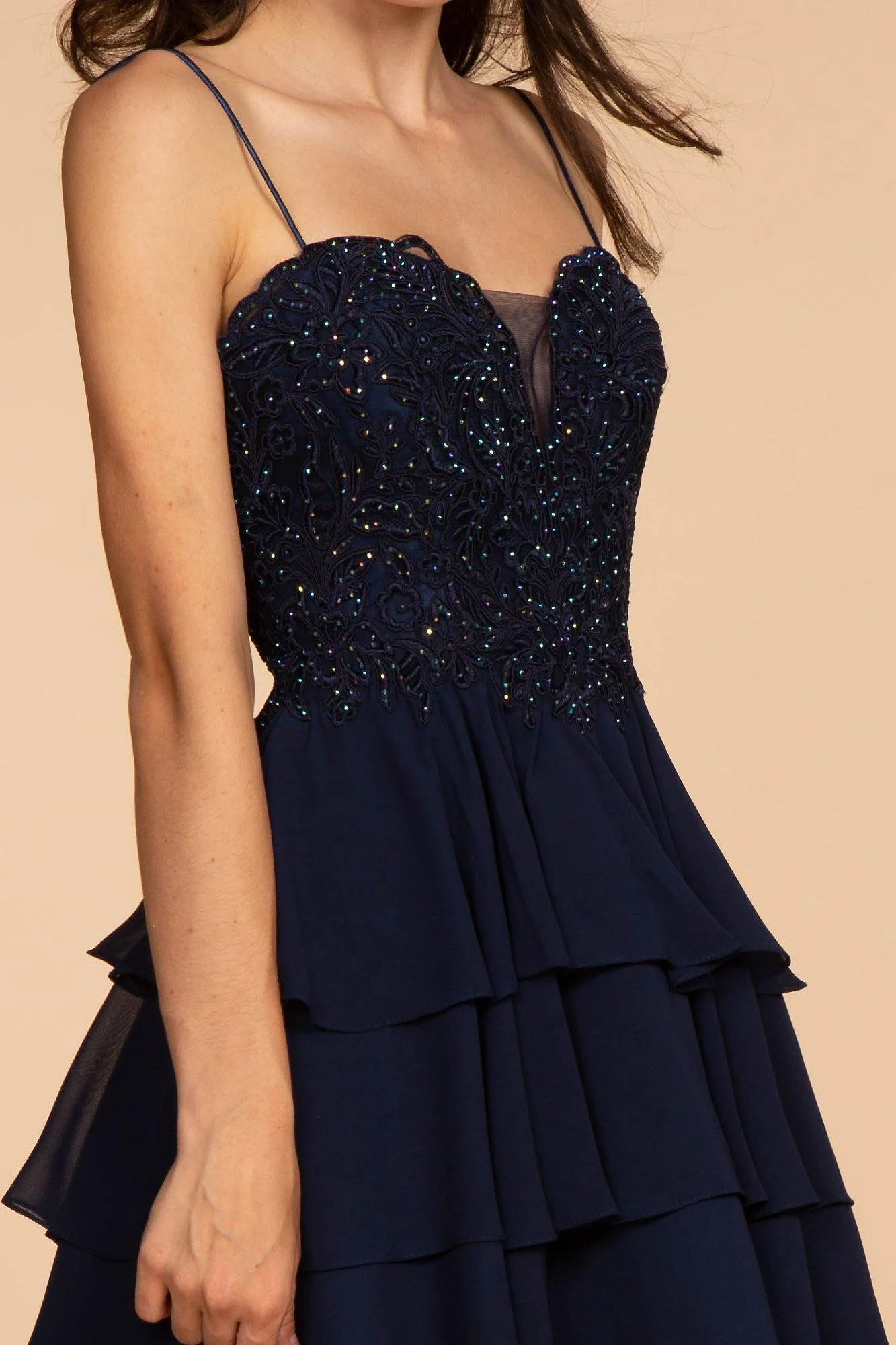 Embroidered Bodice Tiered Skirt Short Dress Sale