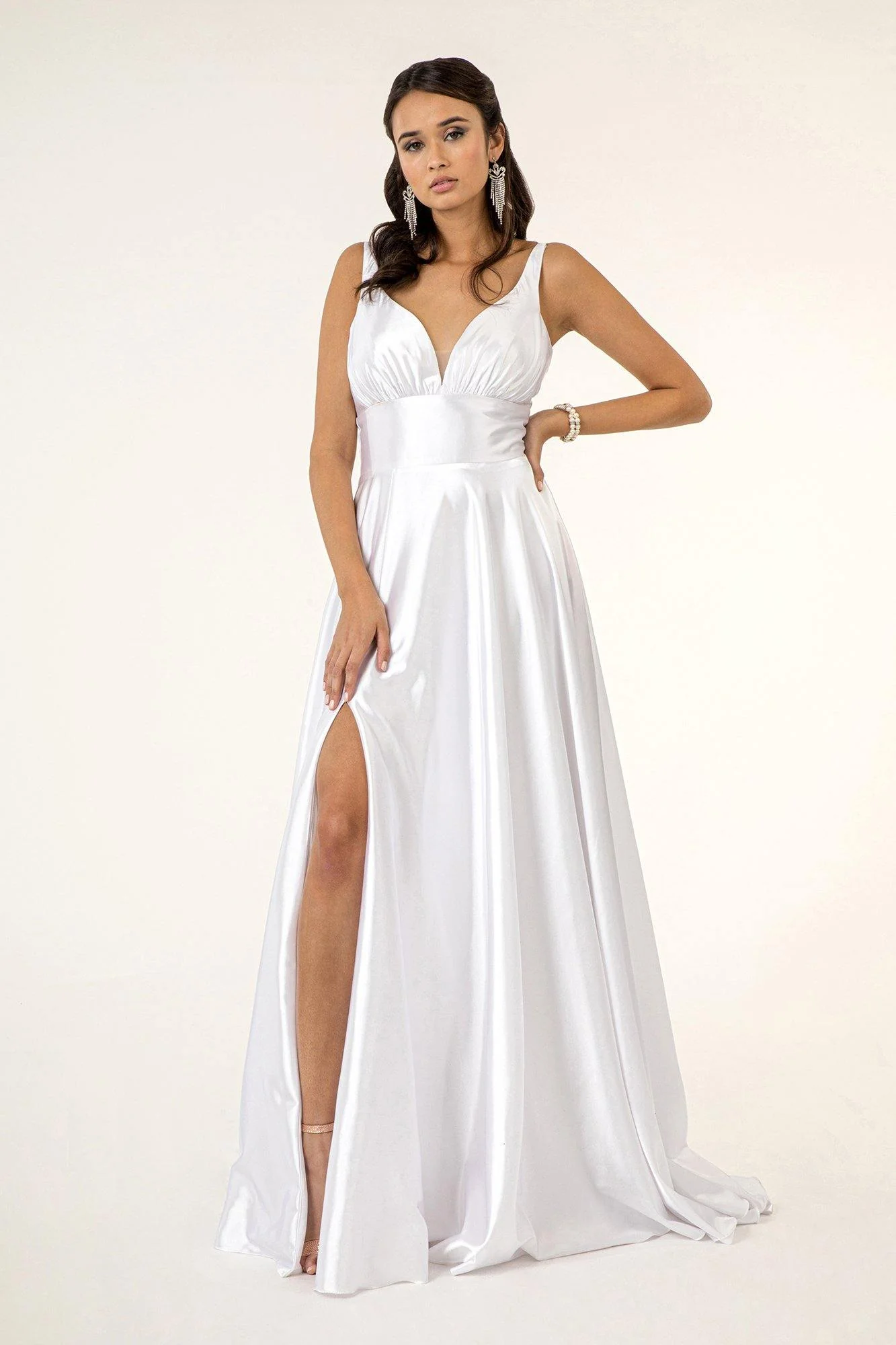Long Formal Sleeveless Satin Prom Dress