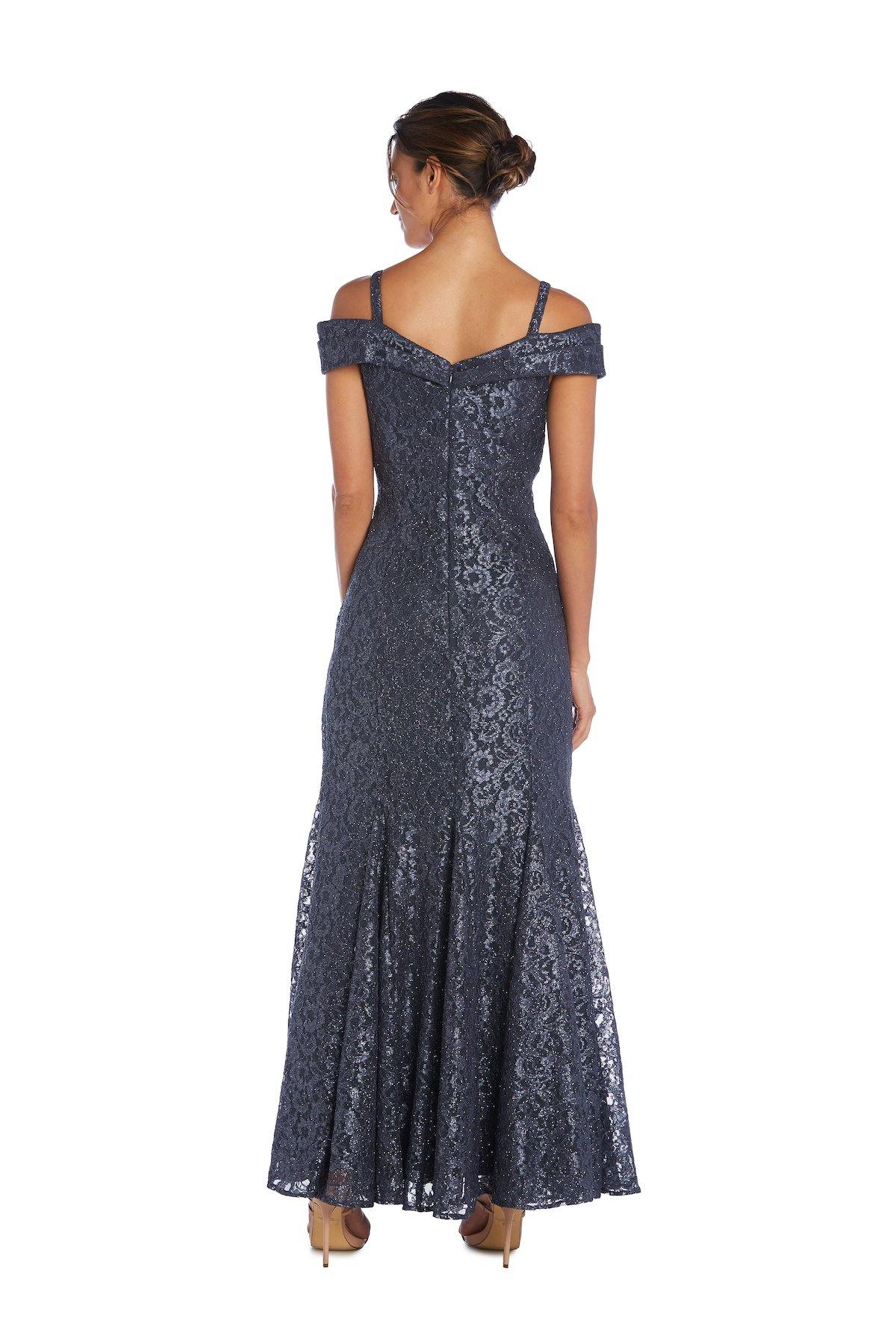 R&M Richards 2047P Long Off Shoulder Petite Lace Gown