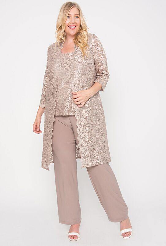 R&M Richards 1993P Metallic Lace Petite Pant Suit