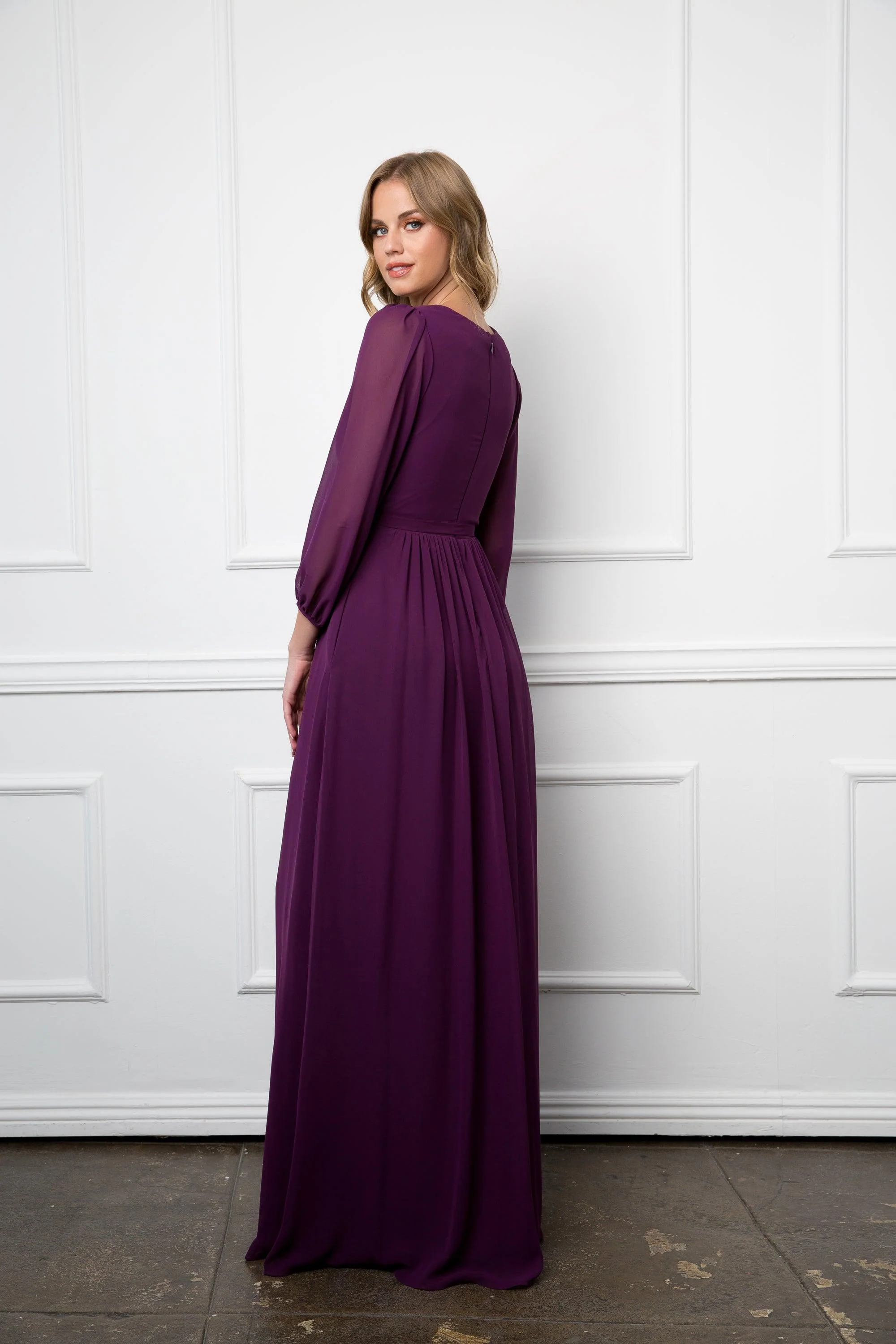 Long Sleeve Mother of the Bride Chiffon Dress