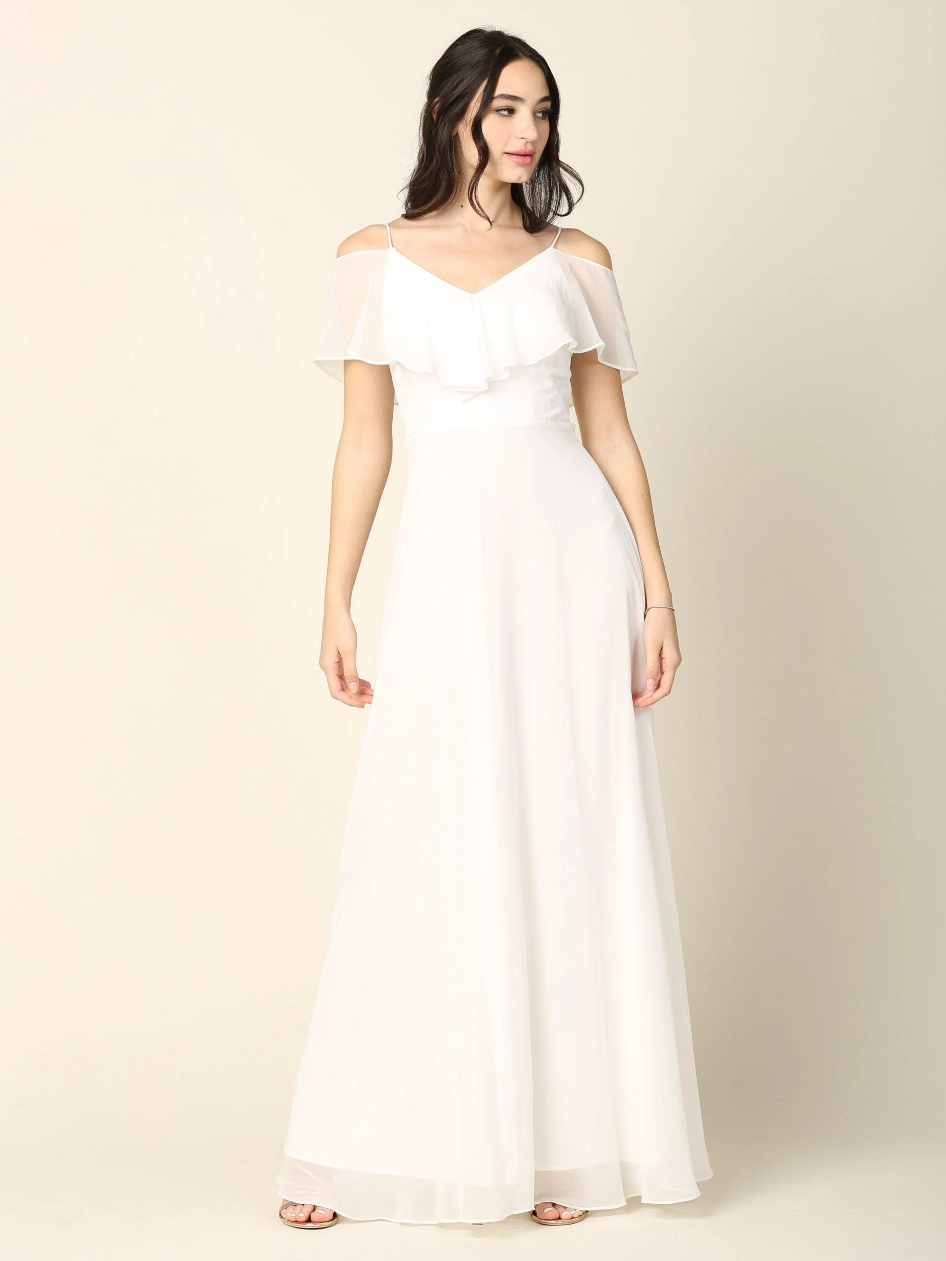 Long Off Shoulder Formal Bridesmaids Chiffon Dress