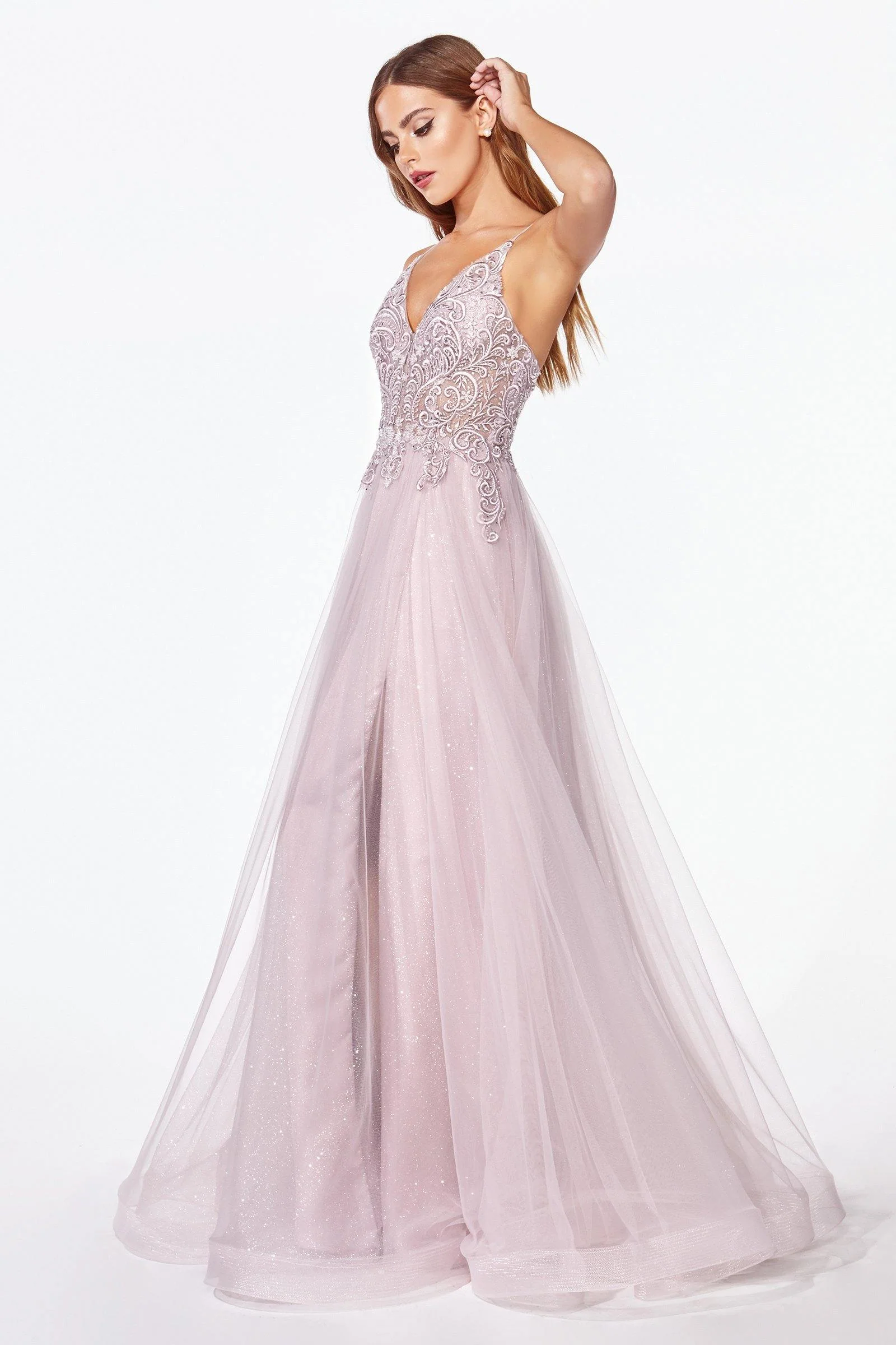 Cinderella Divine KC897 Long Prom Glitter Spaghetti Strap Formal Dress