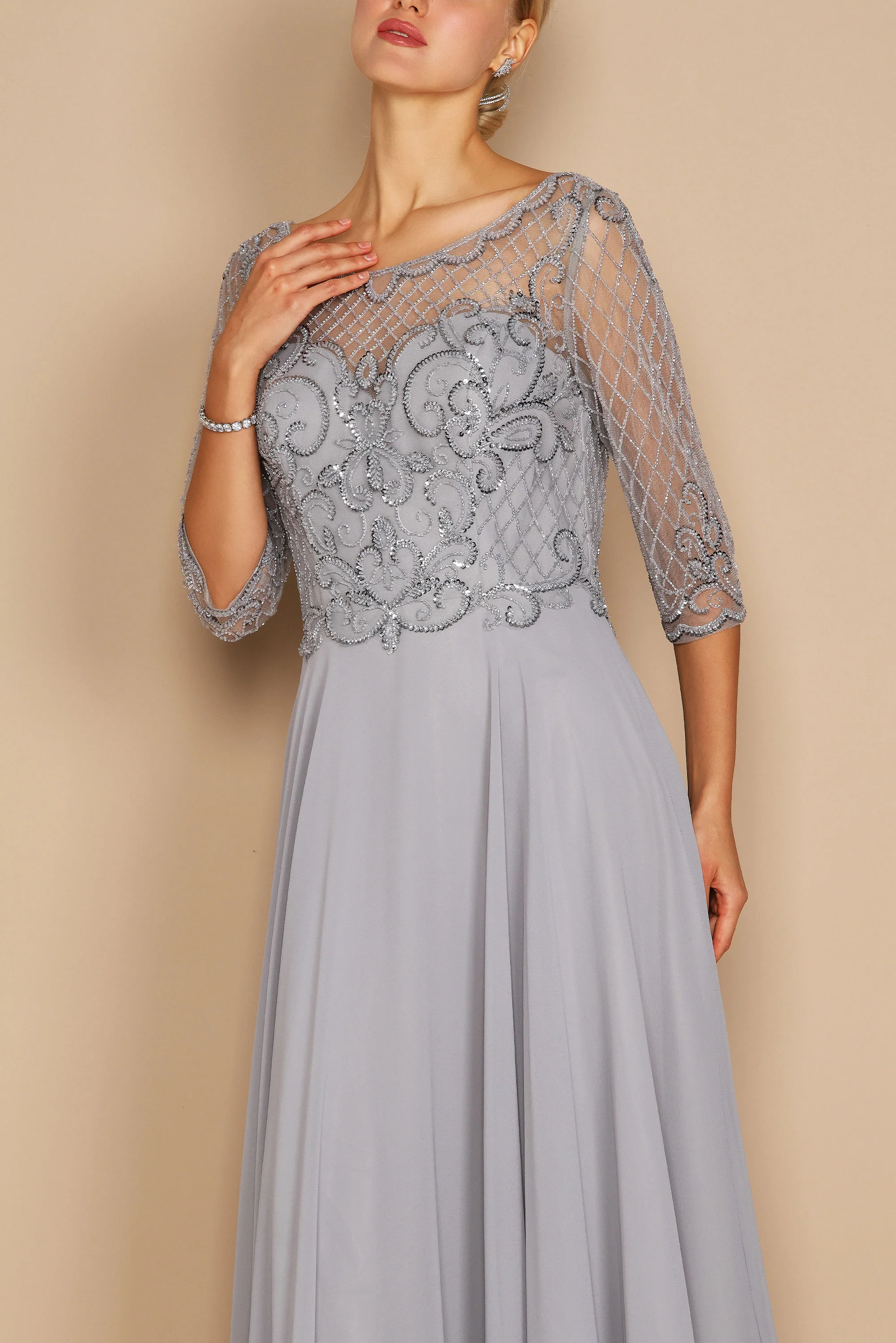 Dylan & Davids Long Sleeve Hand Beaded Mother of The Bride Dress