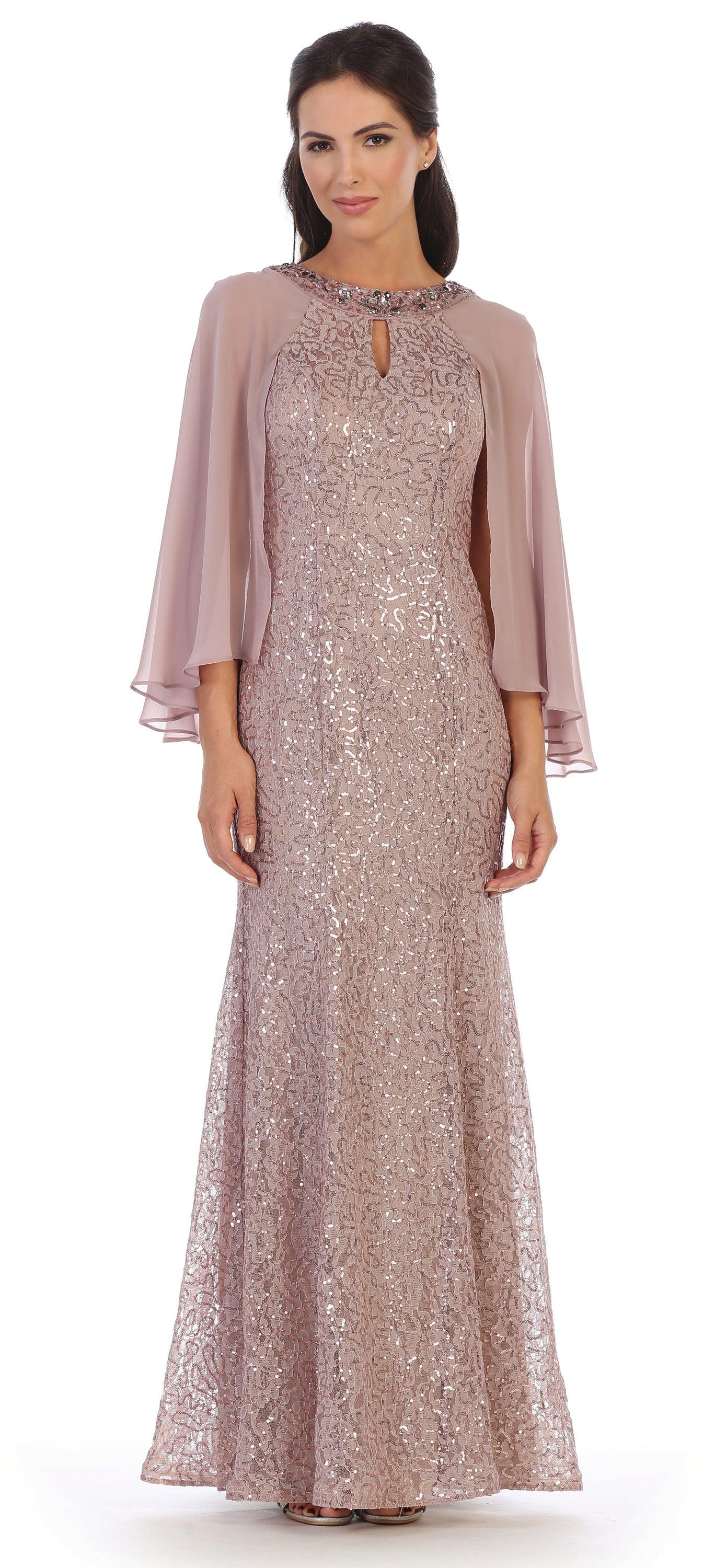Mother of the Bride Long Formal Cape Dress