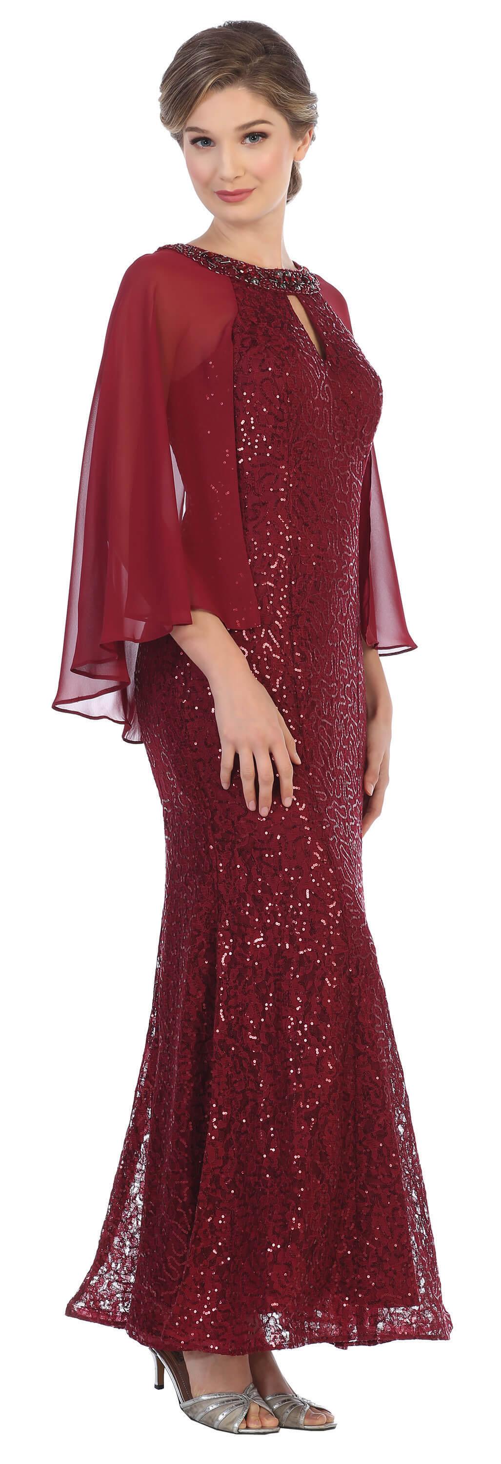 Mother of the Bride Long Formal Cape Dress