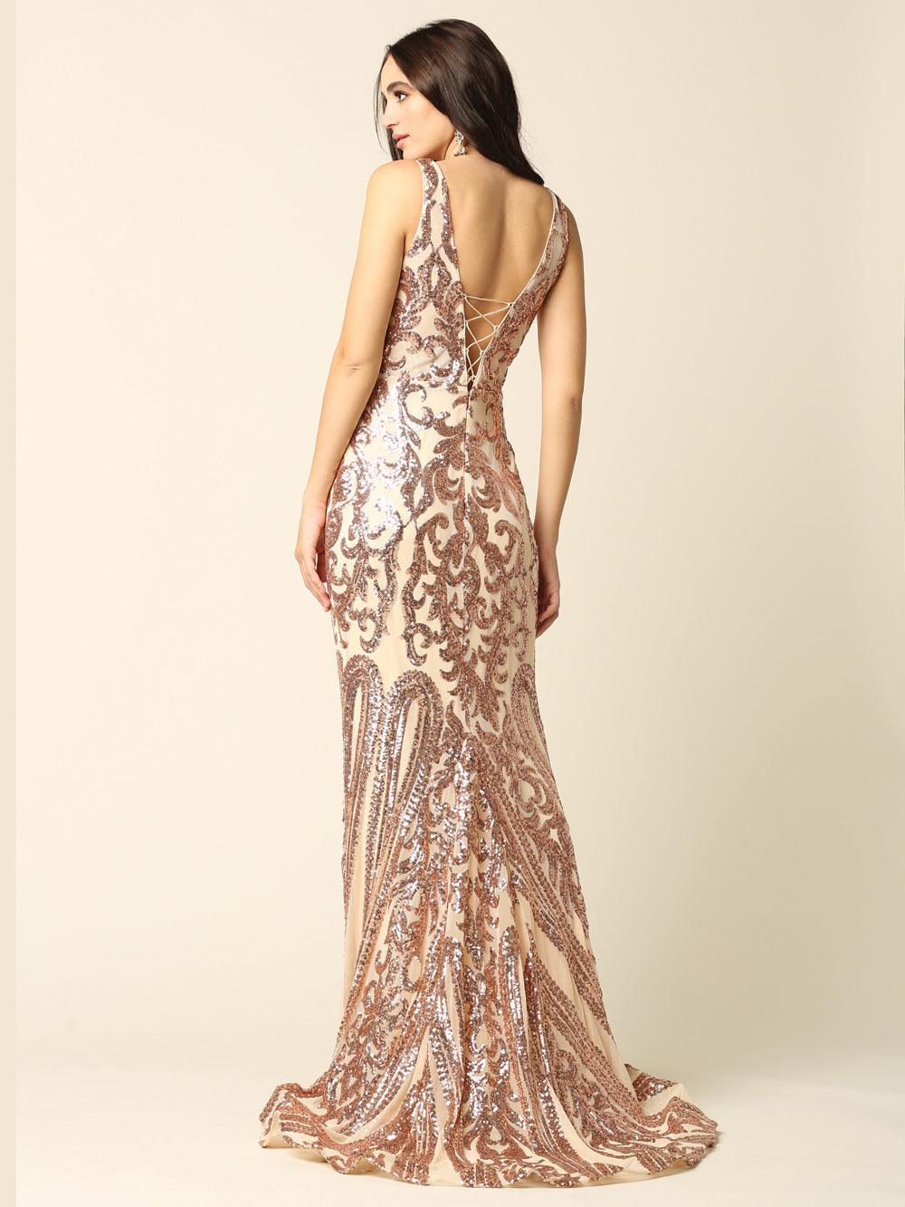 Long Formal Fitted Sleeveless Sequins Prom Dress