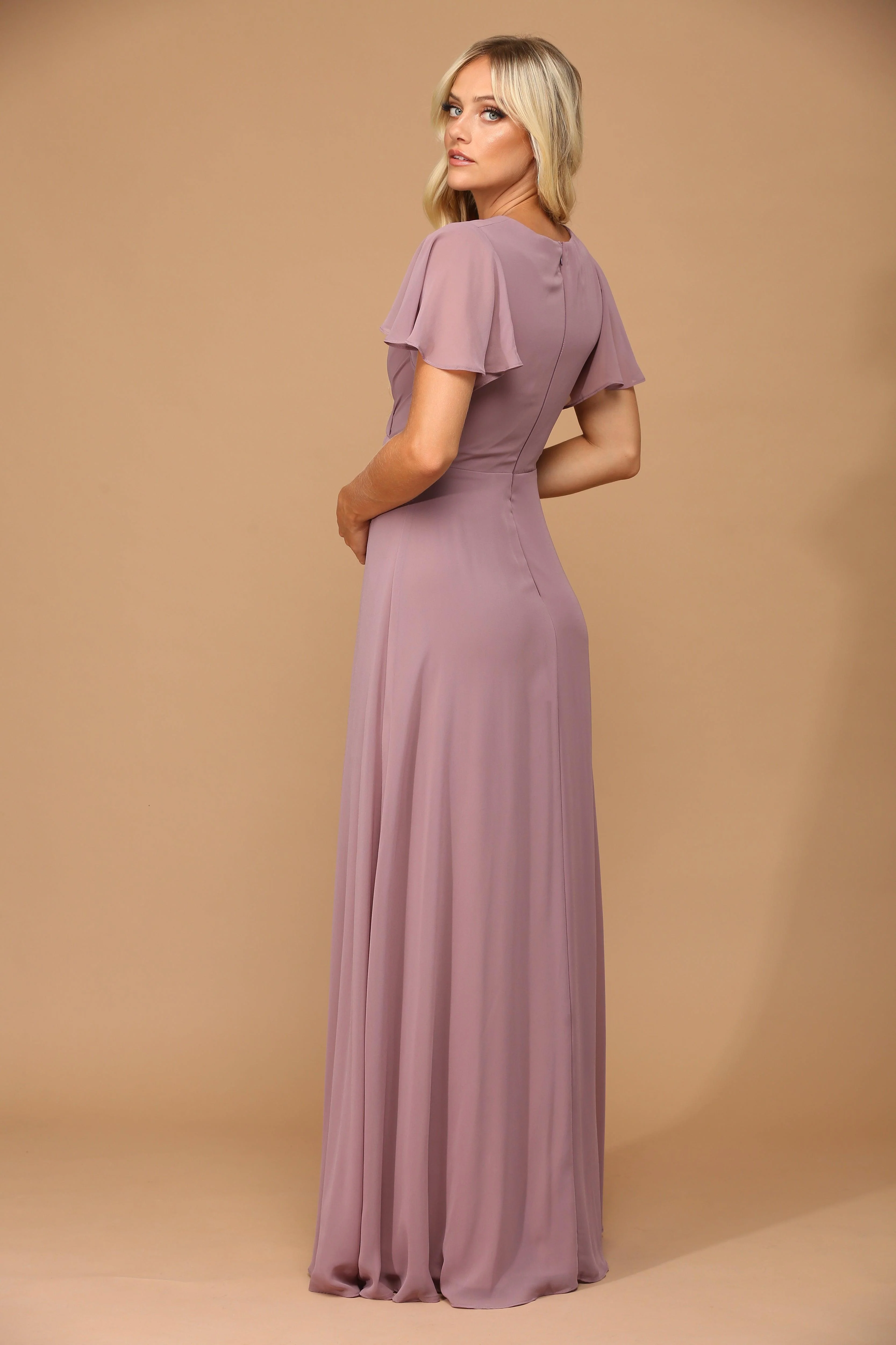 Long Short Sleeve Mother of the Bride Chiffon Dress