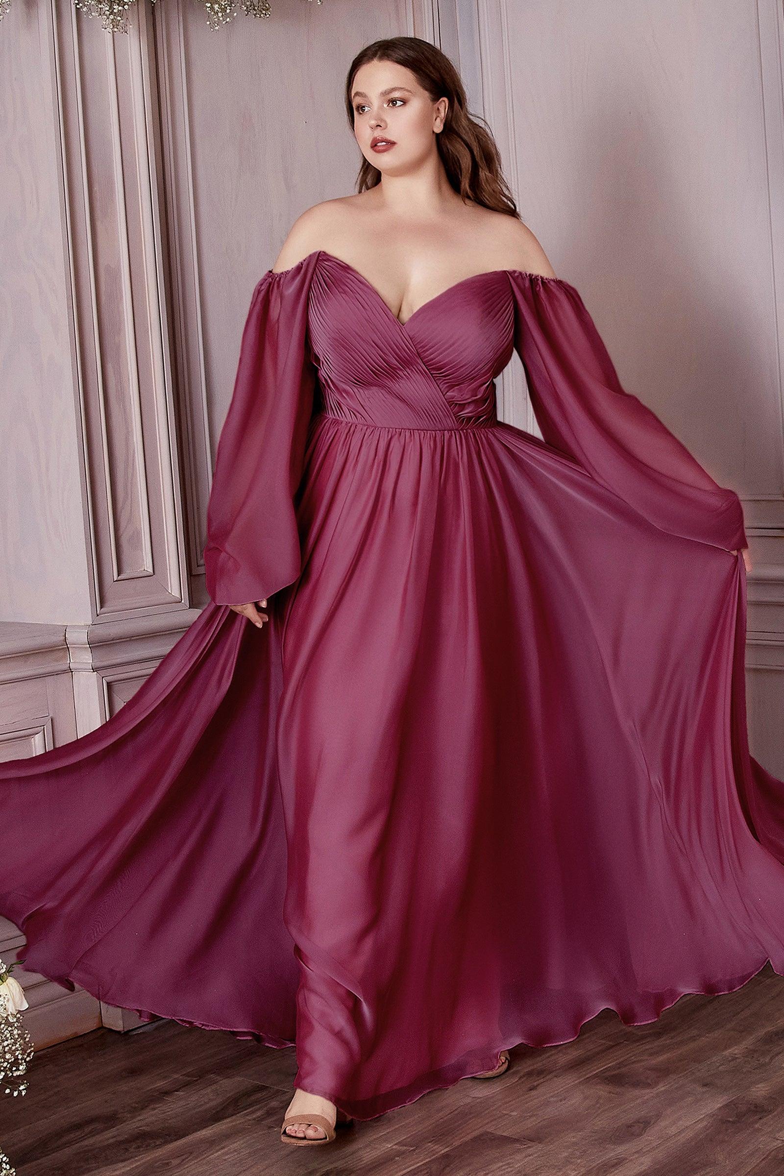 Cinderella Divine CD243C Off Shoulder Long  A Line Formal Prom Dress