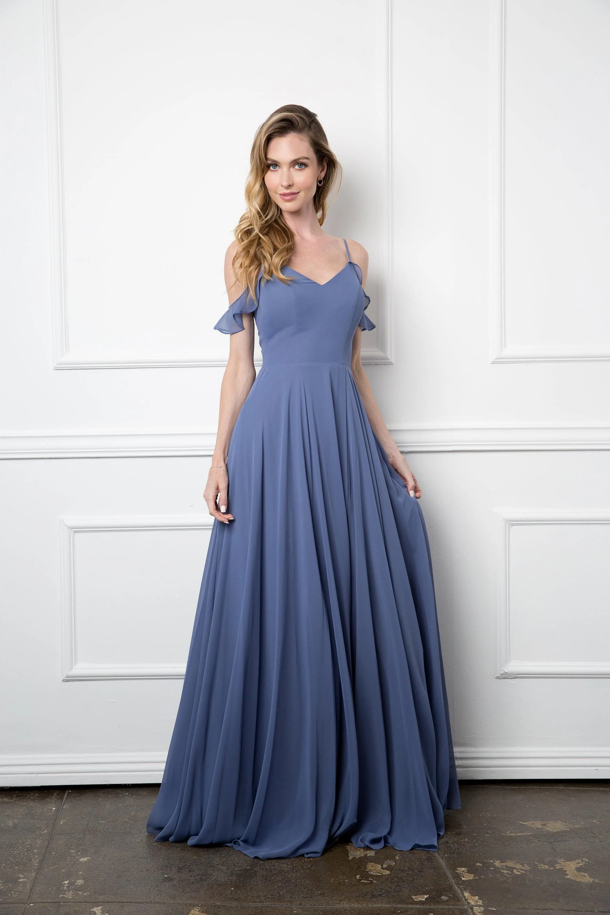 Long Off Shoulder Formal Chiffon Bridesmaids Dress
