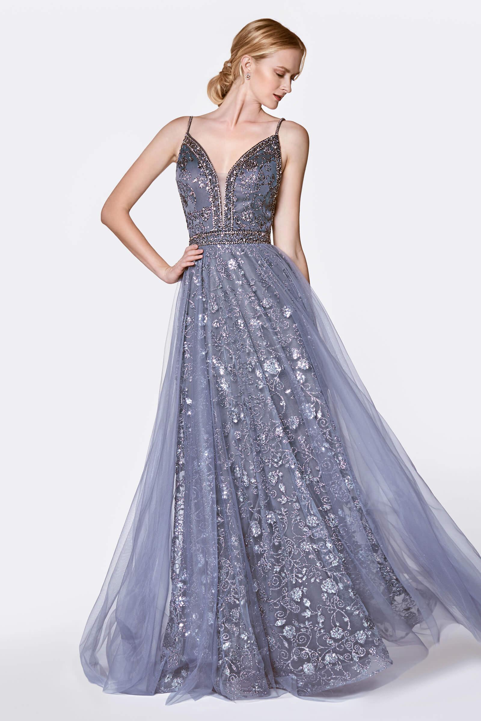 Cinderella Divine KC888 Long A Line Glitter Gown Prom Dress