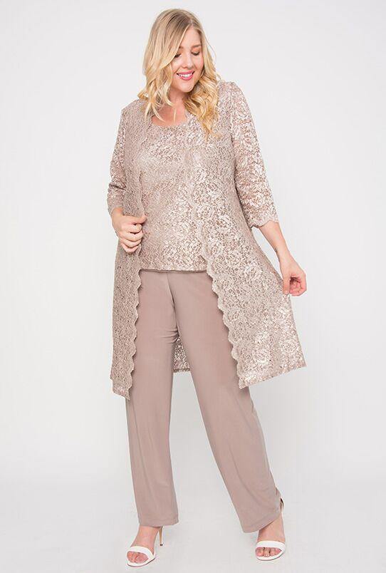 R&M Richards 1993P Metallic Lace Petite Pant Suit