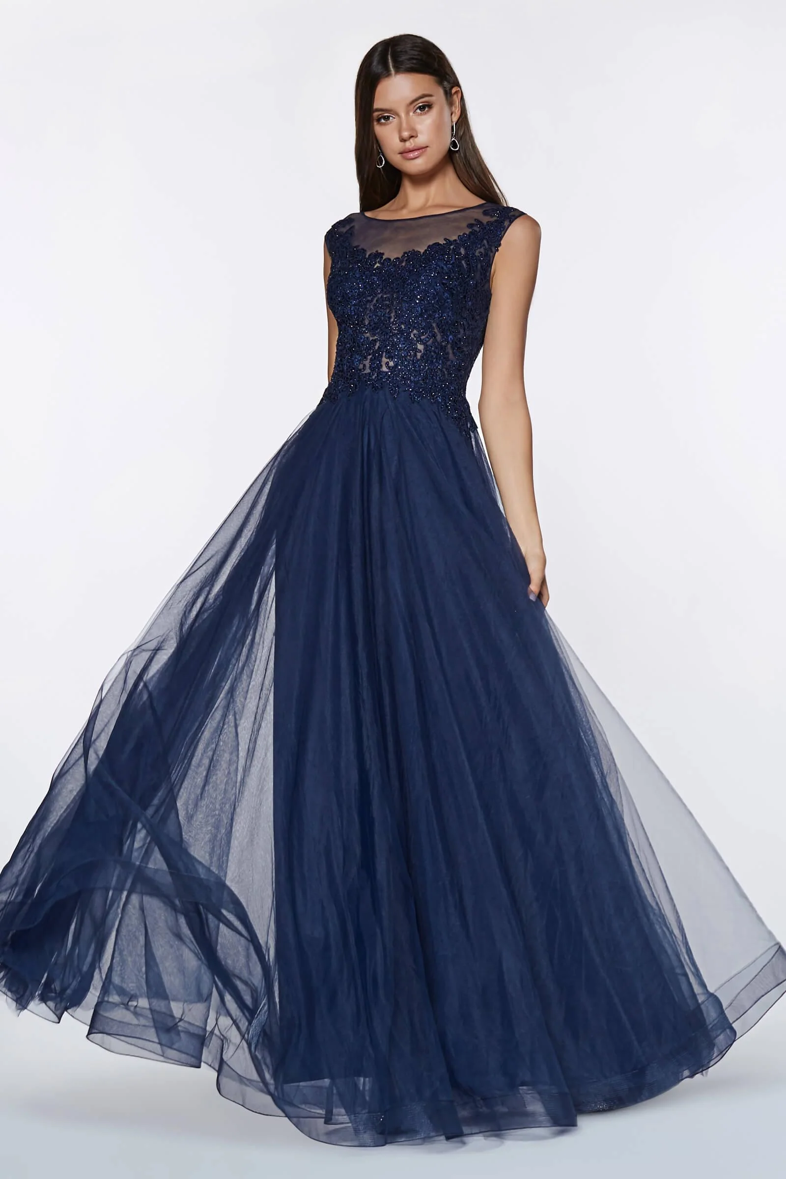 Cinderella Divine CD0136 Long Formal Closed Back Lace Prom Dress