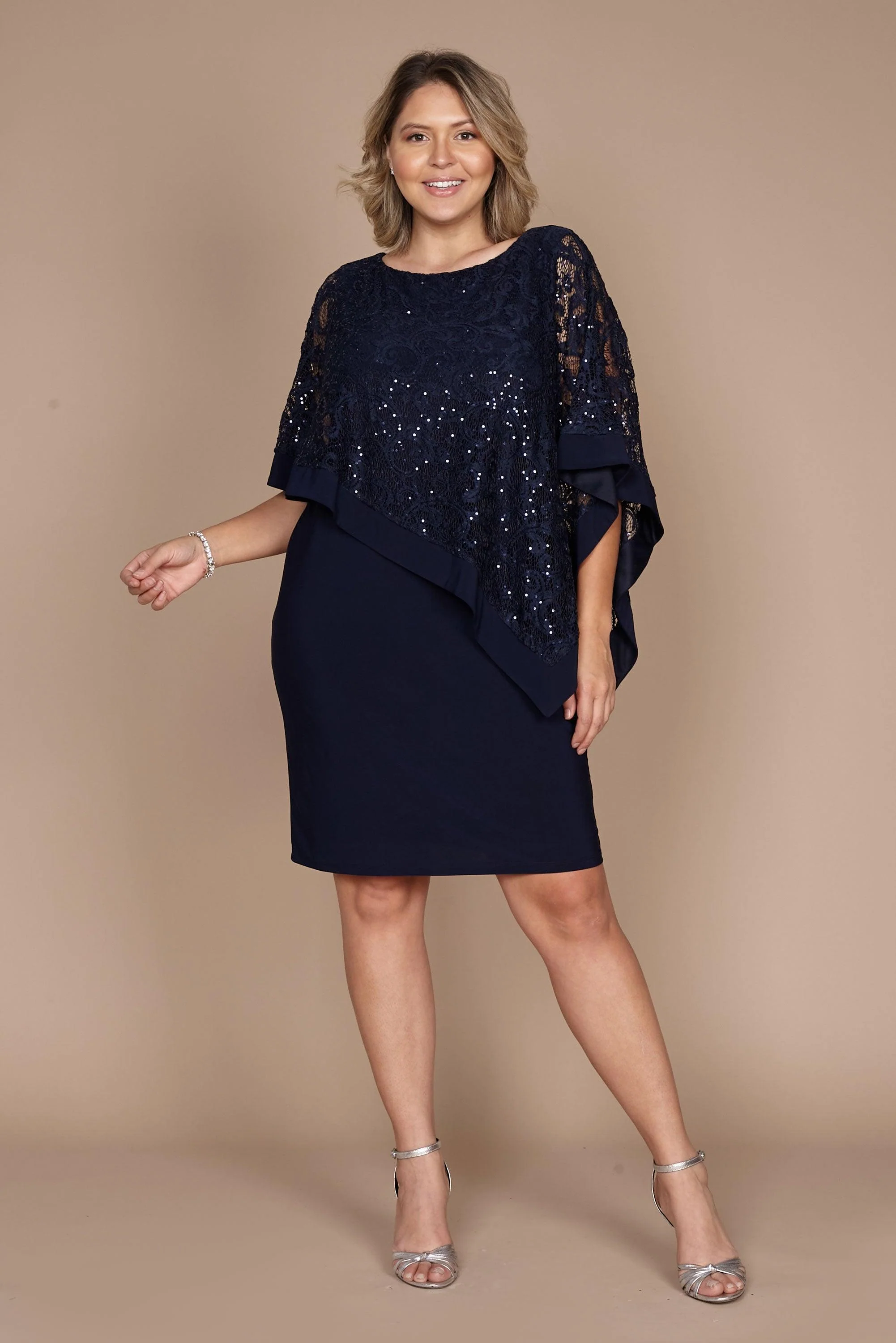 R&M Richards 2292P Short Metallic Lace Petite Dress