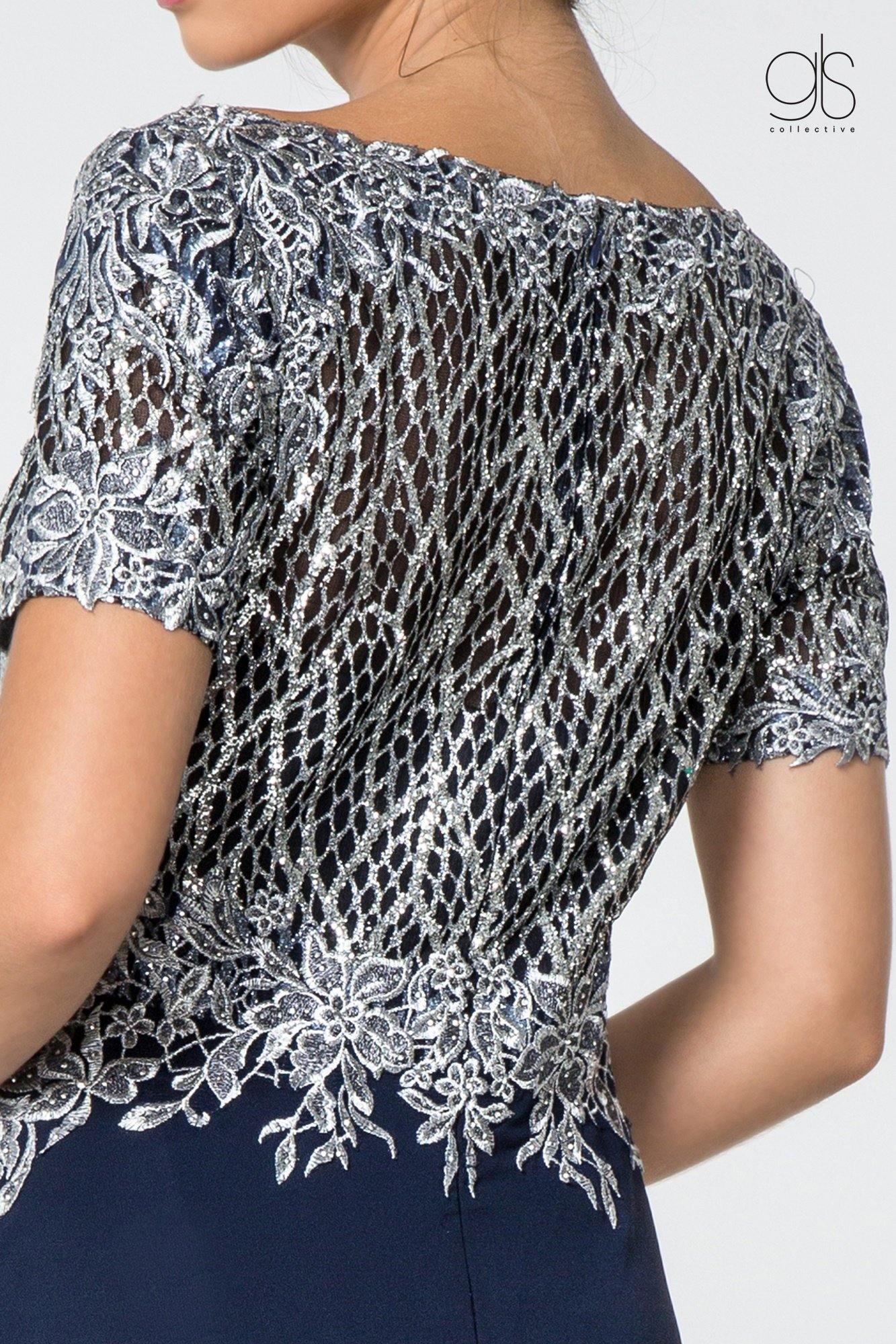 Long Formal Mother of the Bride Metallic Lace Chiffon Dress Sale