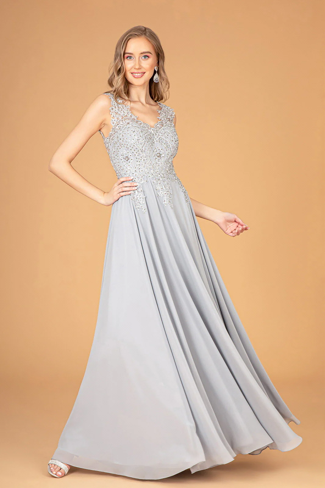 Embroidered Chiffon Long Prom Dress Formal