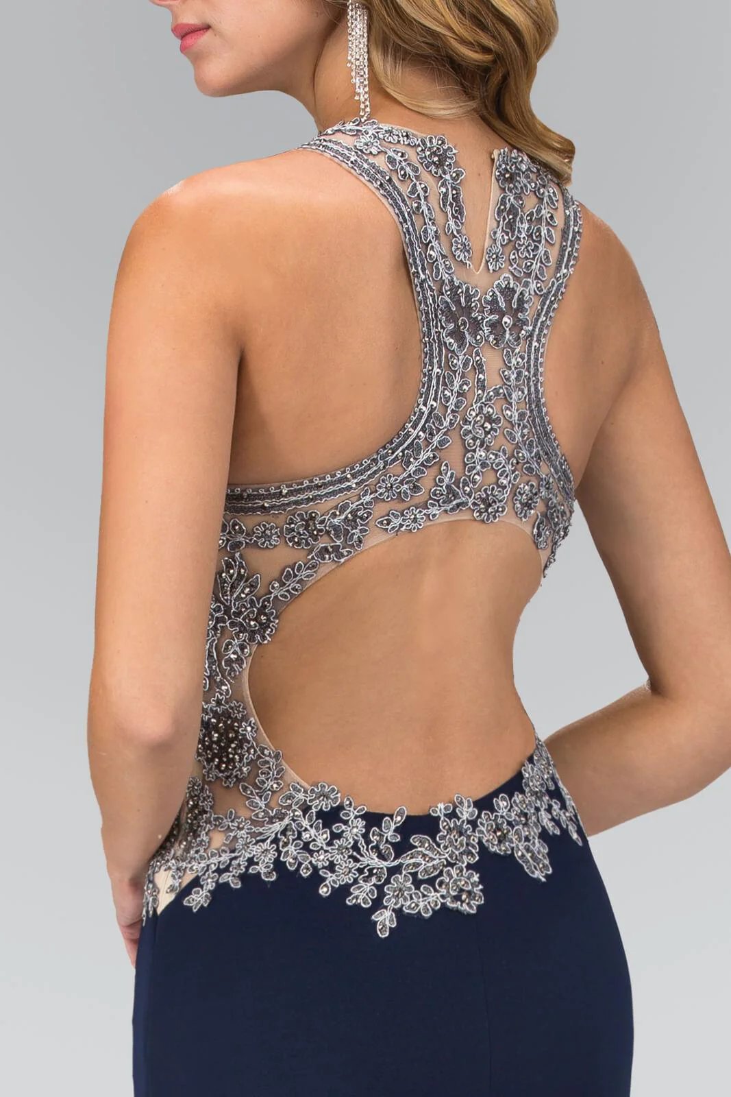 Long Formal Beaded Evening Prom Dress Low Back