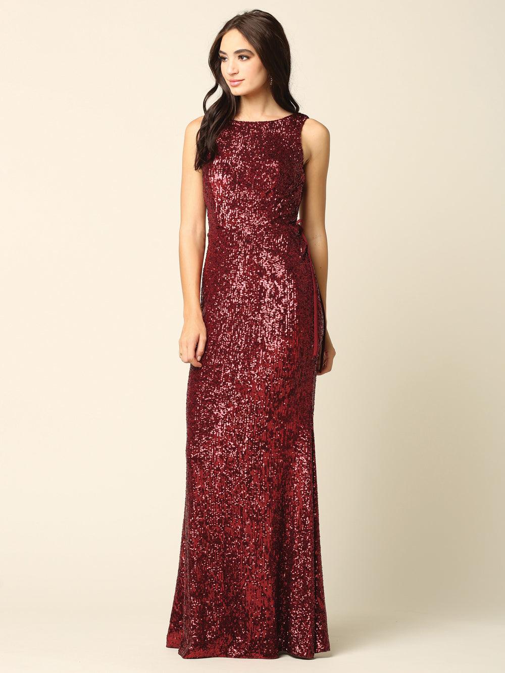 Long Sleeveless Formal Fitted Sequins Dress