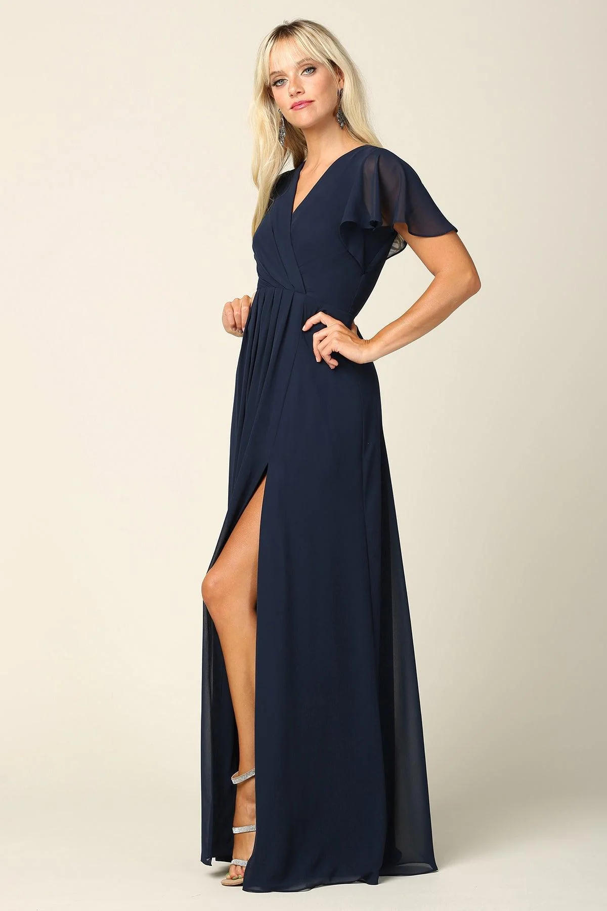 Long Short Sleeve Mother of the Bride Chiffon Dress