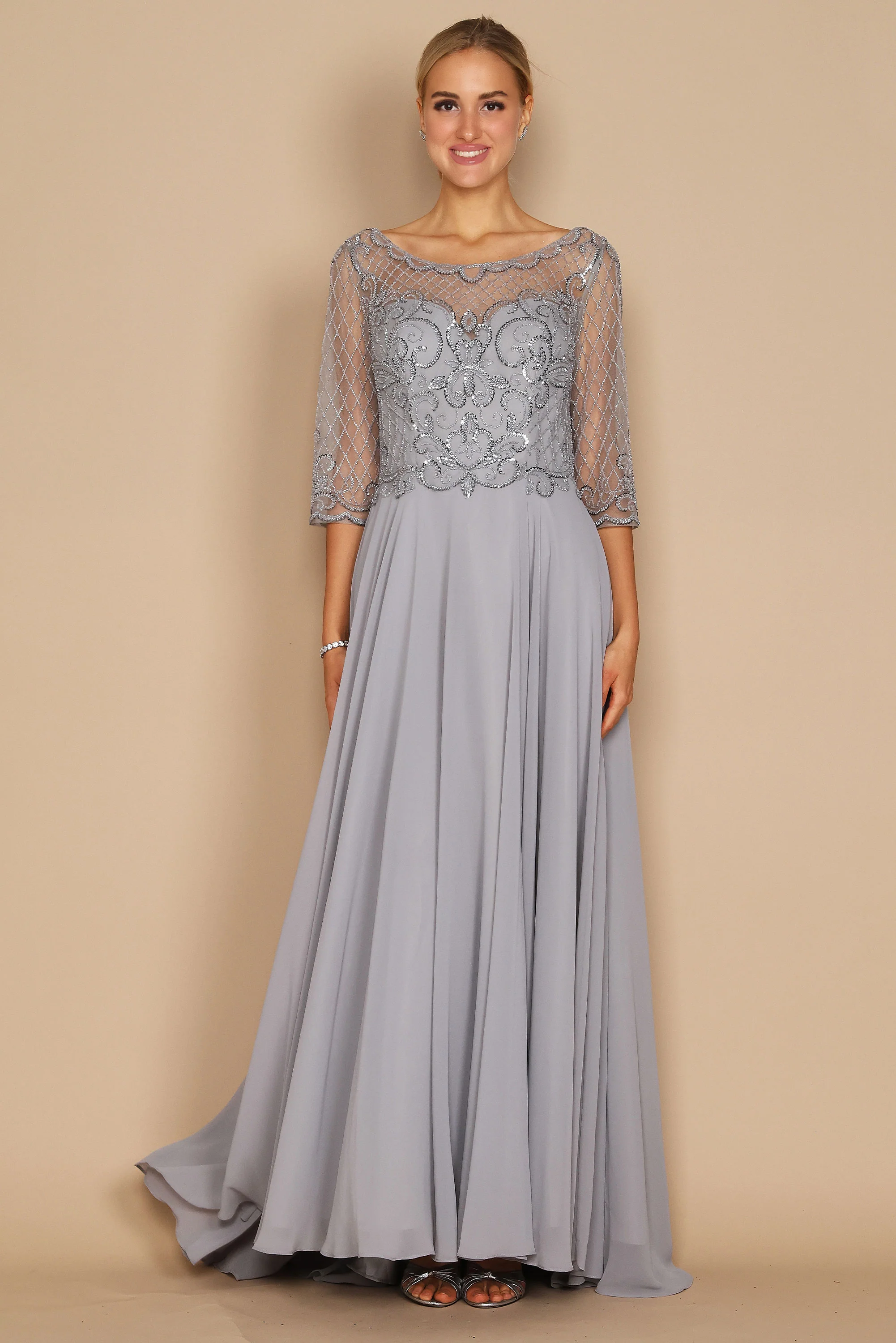 Dylan & Davids Long Sleeve Hand Beaded Mother of The Bride Dress