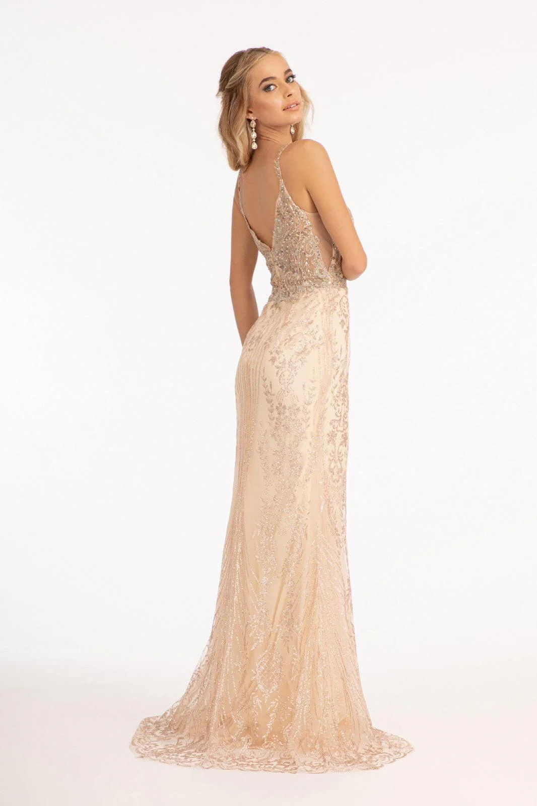 Long Spaghetti Strap Mesh Prom Dress Sale