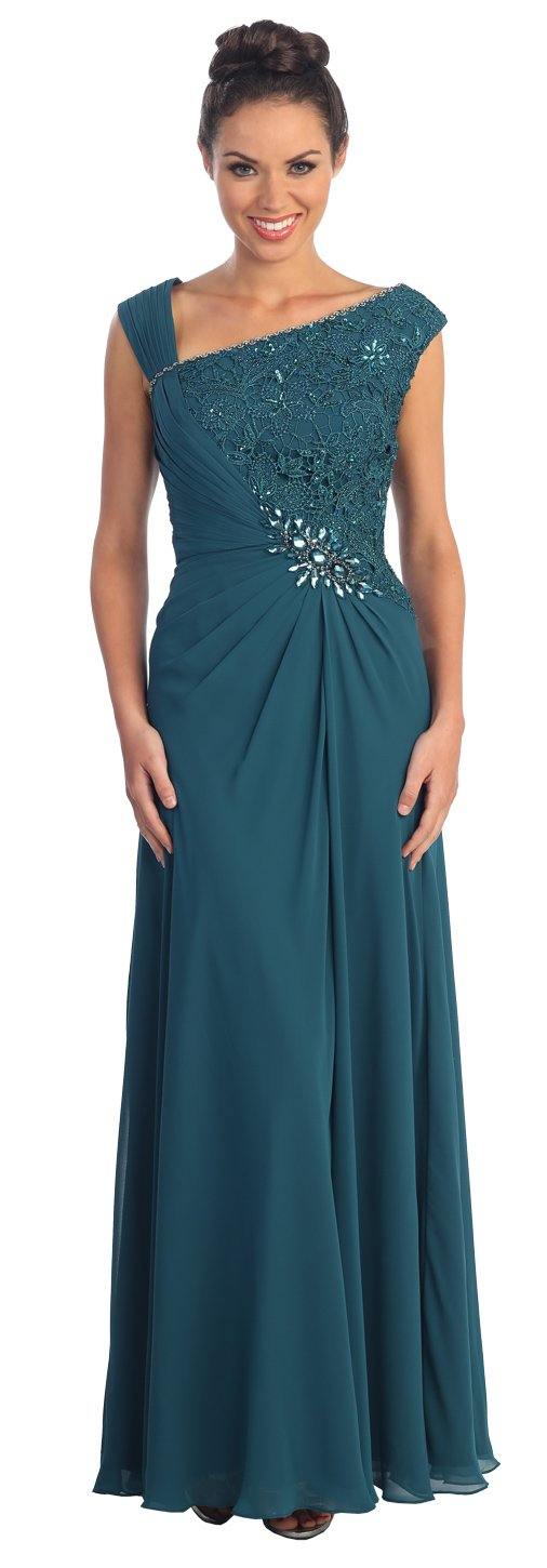 Lace Embellished Bodice Chiffon Long Formal Dress