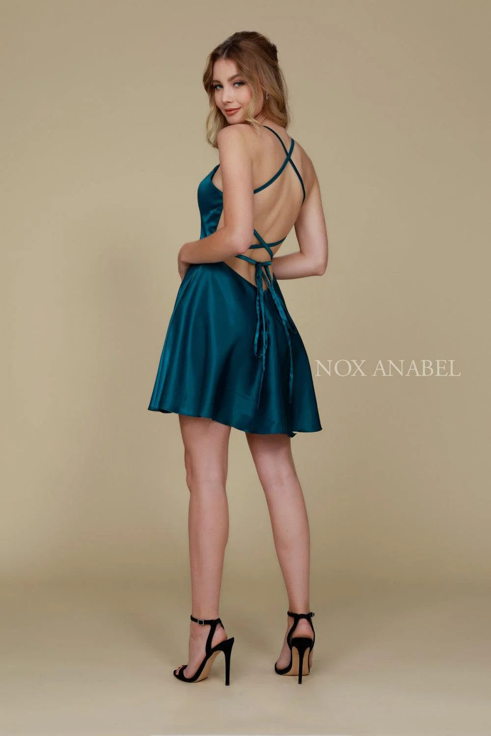 Short Satin Homecoming Prom Dress with Pockets