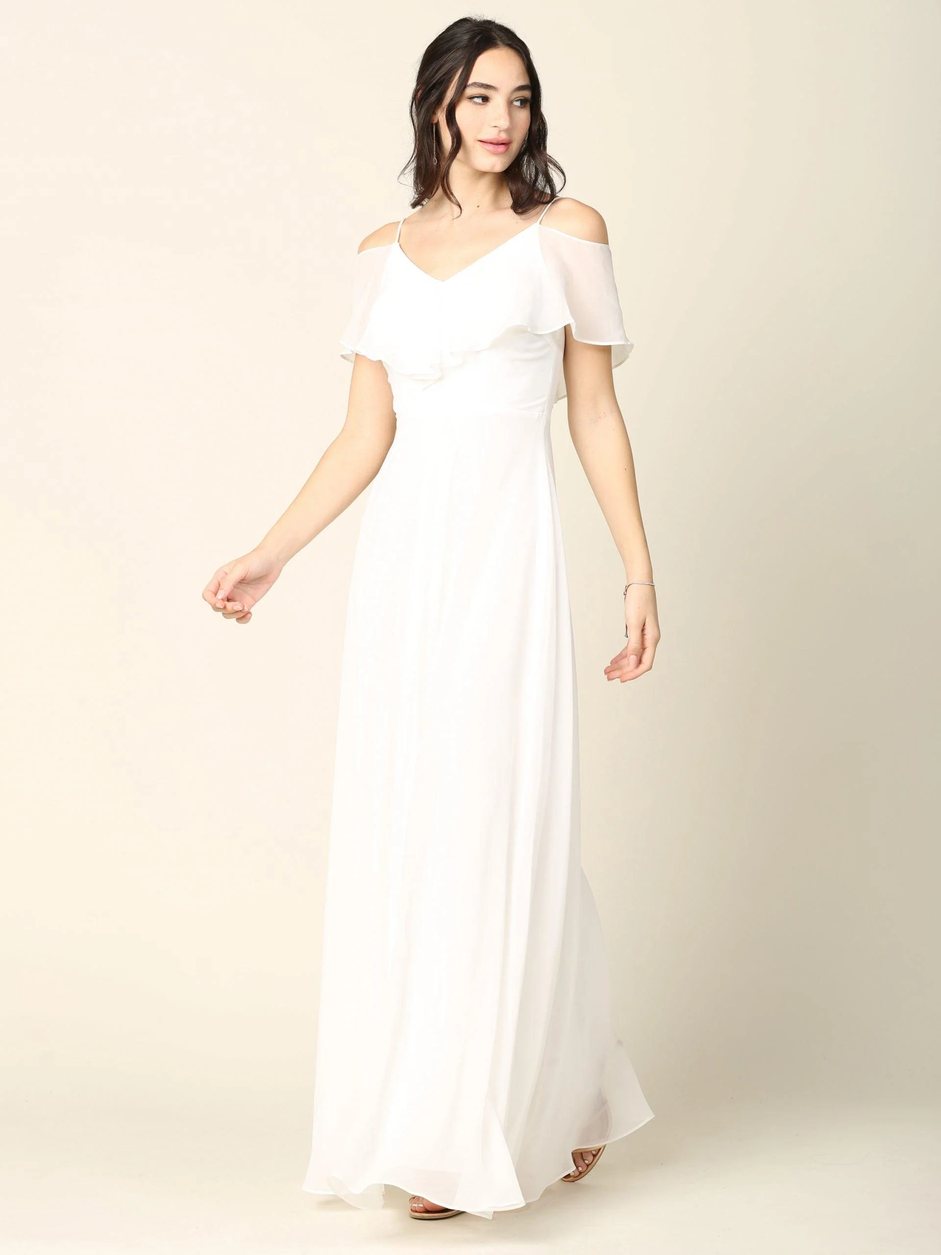 Long Off Shoulder Formal Bridesmaids Chiffon Dress