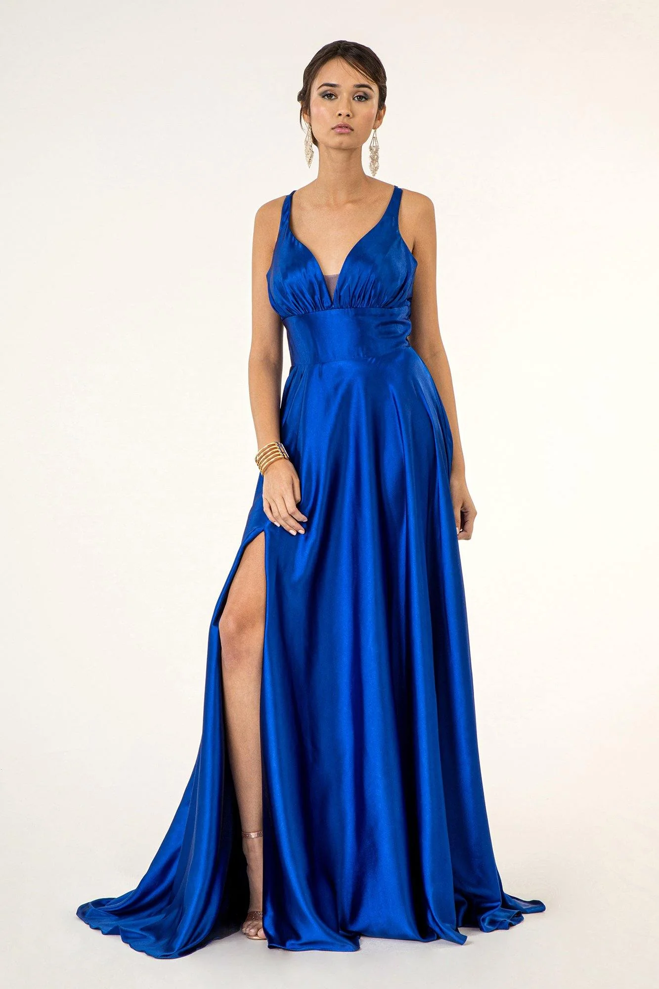 Long Formal Sleeveless Satin Prom Dress