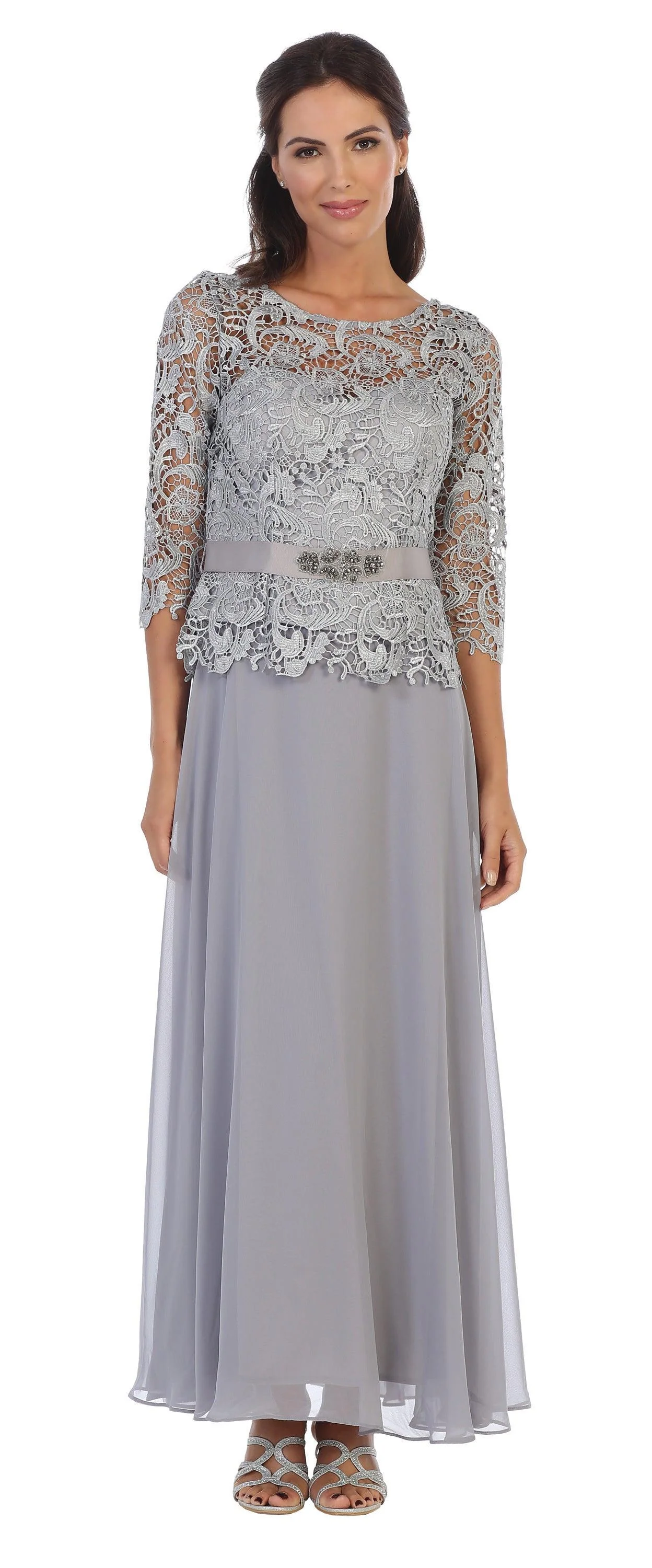 Long Mother of the Bride Lace Chiffon Formal Gown