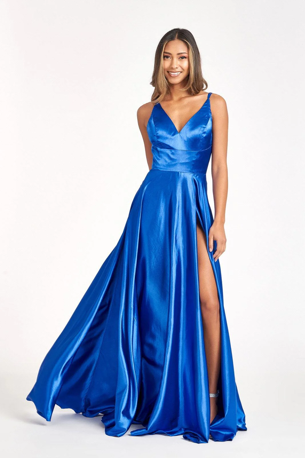 Long Spaghetti Strap Formal Bridesmaid Satin Dress
