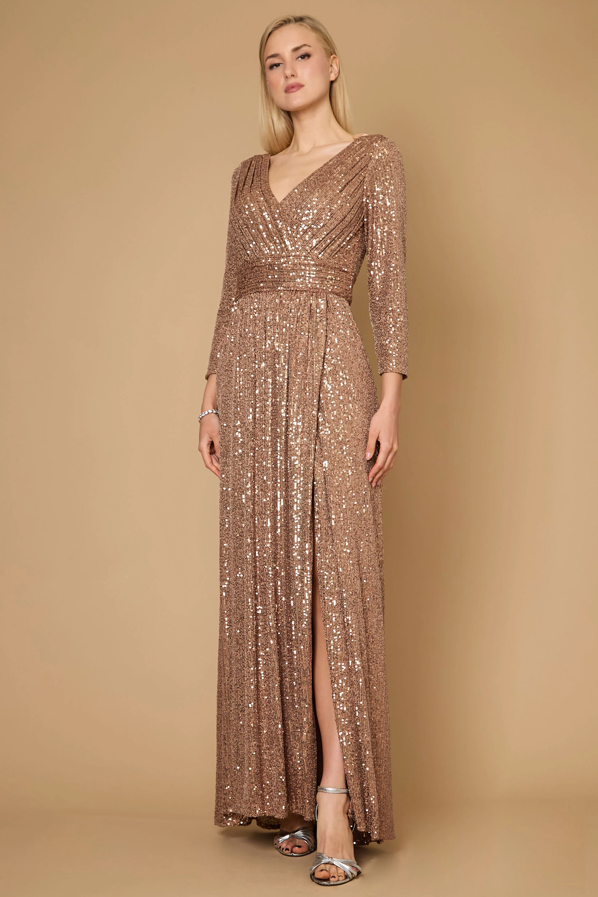 Dylan & Davids Long Sleeve Sequin Formal Beaded Dress