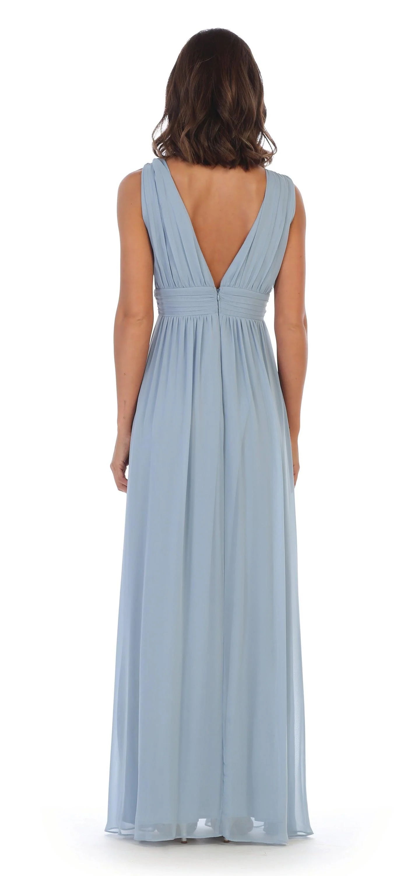 Long Sleeveless Formal Bridesmaids V Neck Dress