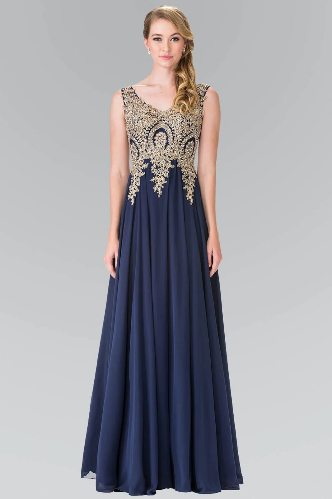 Embroidered Chiffon Long Prom Dress Formal