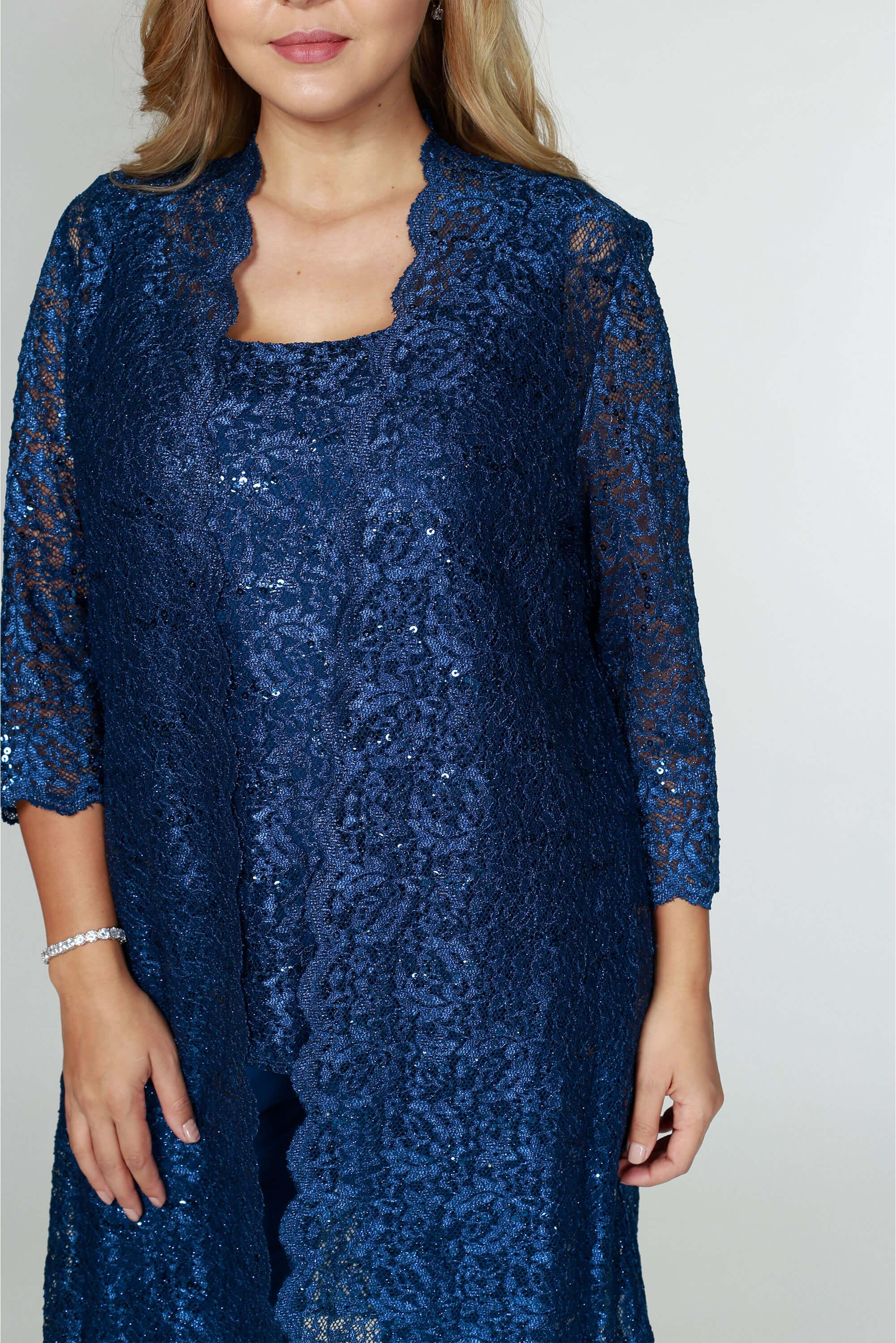 R&M Richards 1993P Metallic Lace Petite Pant Suit