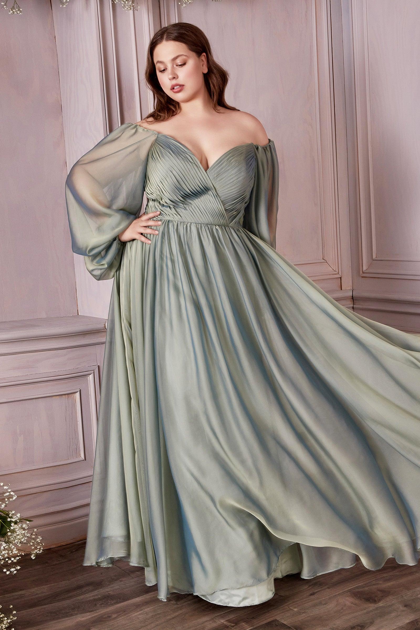 Cinderella Divine CD243C Off Shoulder Long  A Line Formal Prom Dress