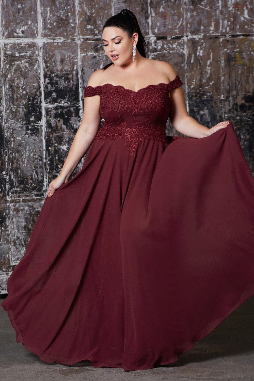 Cinderella Divine CD7258 Prom Long Formal Off Shoulder Evening Lace Dress