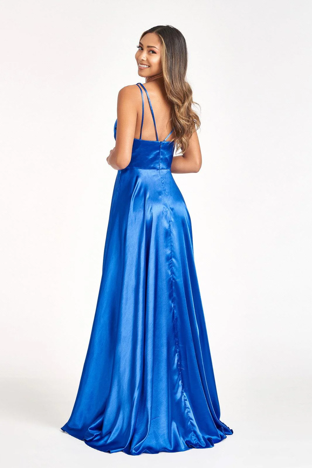 Long Spaghetti Strap Formal Bridesmaid Satin Dress