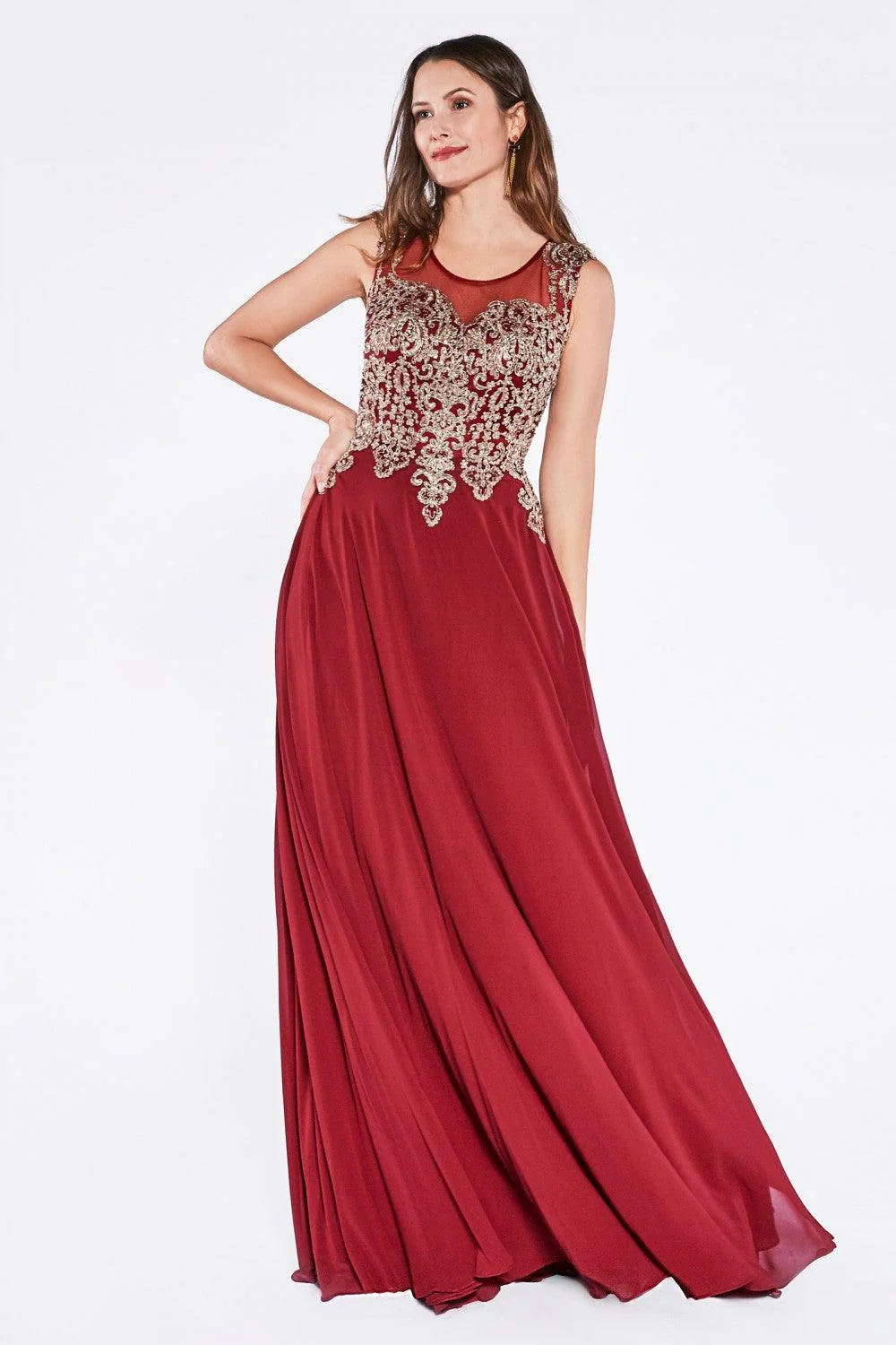 Cinderella Divine CD2635 Long Jewel Embellished Formal Prom Gown