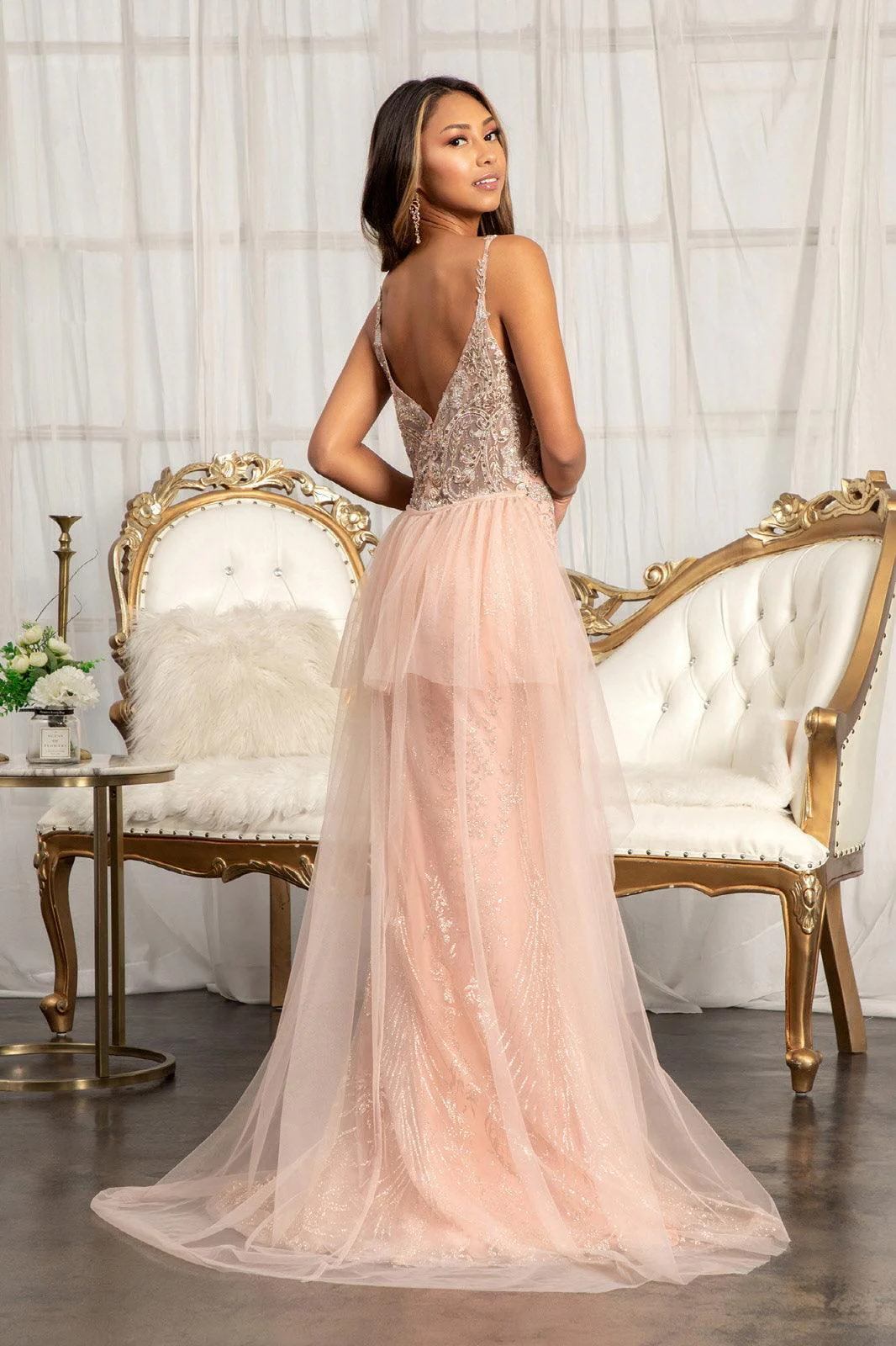 Long Spaghetti Strap Mesh Prom Dress Sale