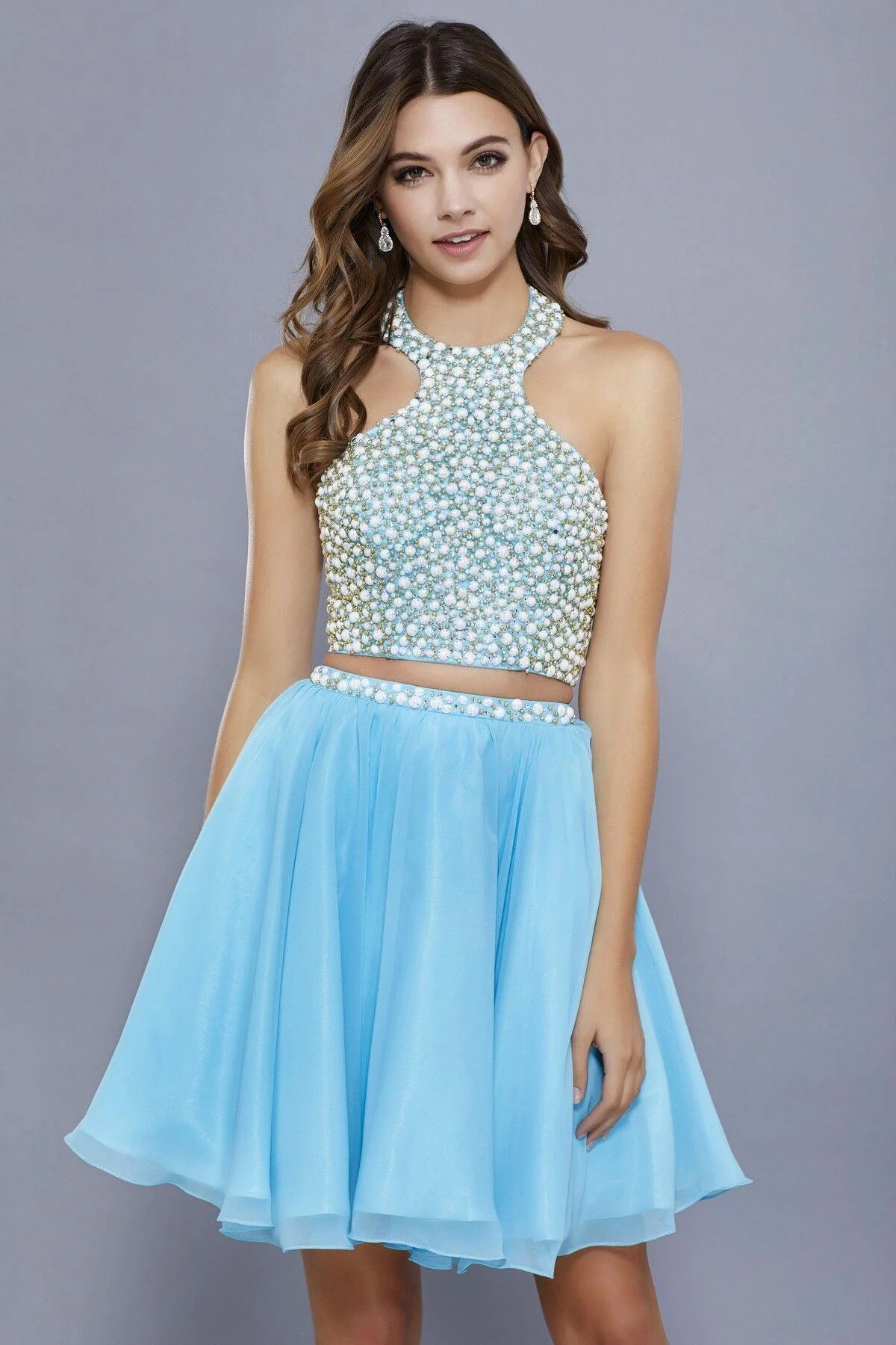 Short Two Piece Set Beaded Halter Prom Sale