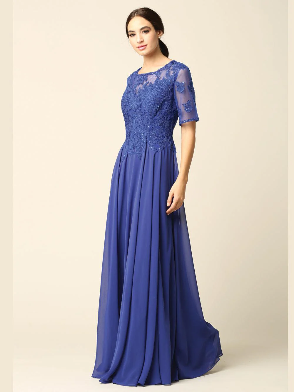 Formal Mother of the Bride Long Lace Chiffon Dress